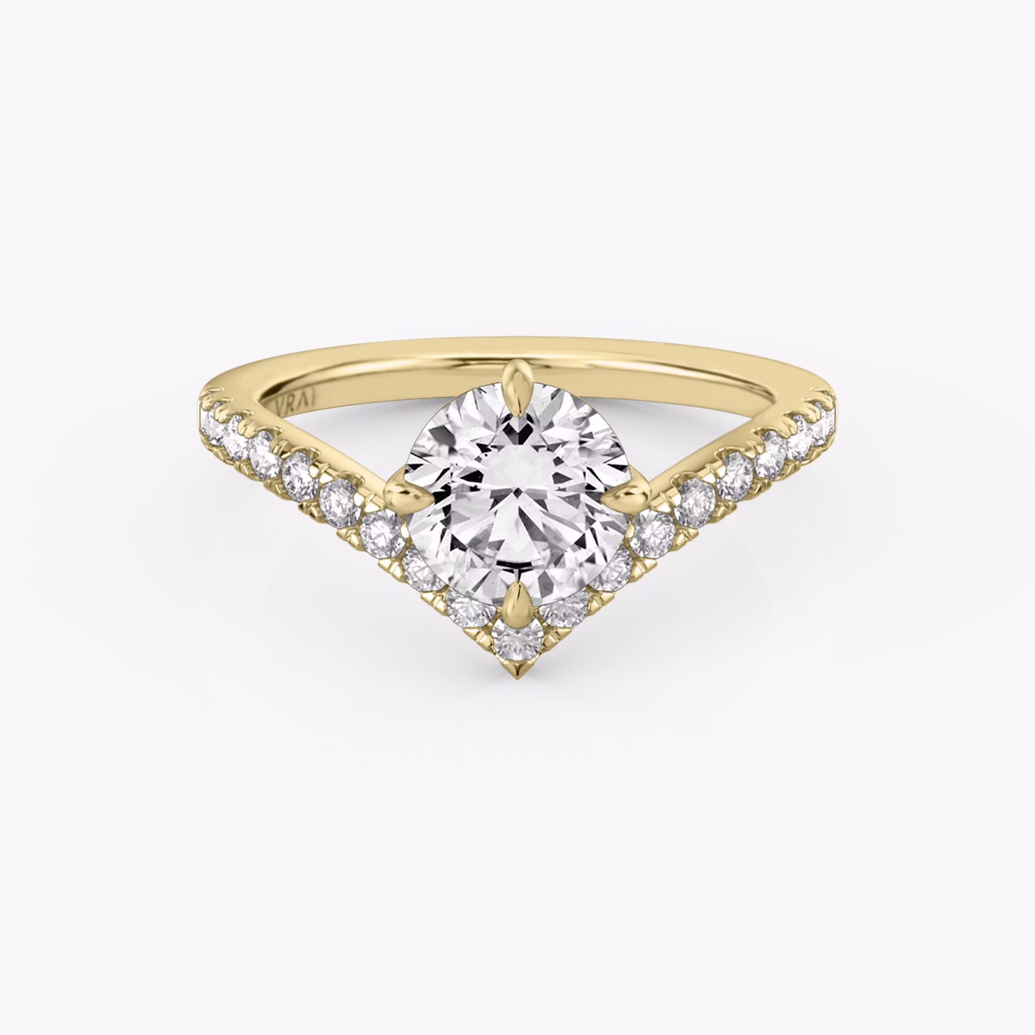 The Signature V | Round Brilliant | 18k | Yellow Gold | bandAccent: Pavé | caratWeight: other | diamondOrientation: vertical