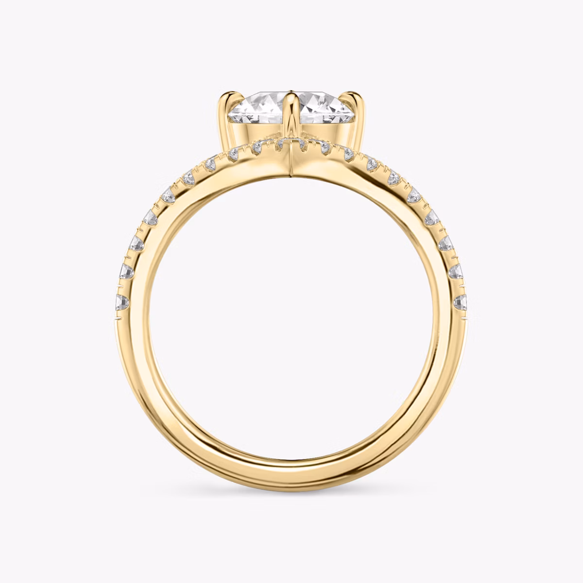 The Signature V | Round Brilliant | 18k | Yellow Gold | bandAccent: Pavé | caratWeight: 2.0ct | diamondOrientation: vertical