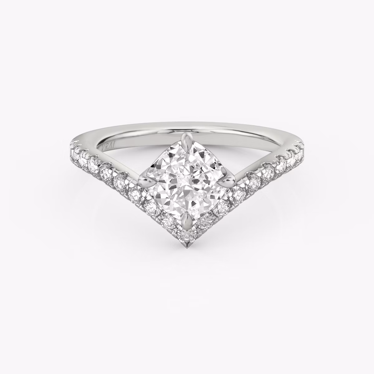 The Signature V | Cushion | Platinum | bandAccent: Pavé | diamondOrientation: vertical | caratWeight: other