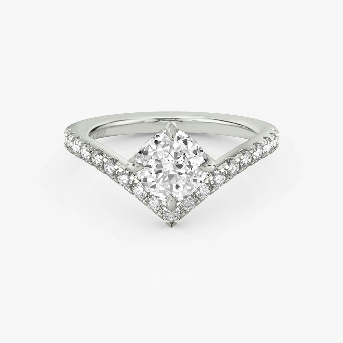 The Signature V | Cushion | 18k | White Gold | bandAccent: Pavé | diamondOrientation: vertical | caratWeight: other