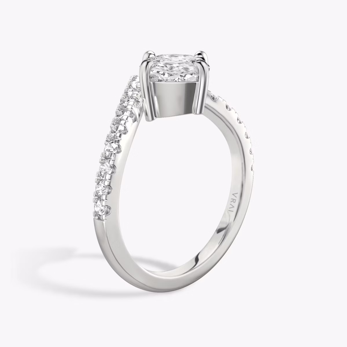 The Signature V | Cushion | Platinum | bandAccent: Pavé | diamondOrientation: vertical | caratWeight: other