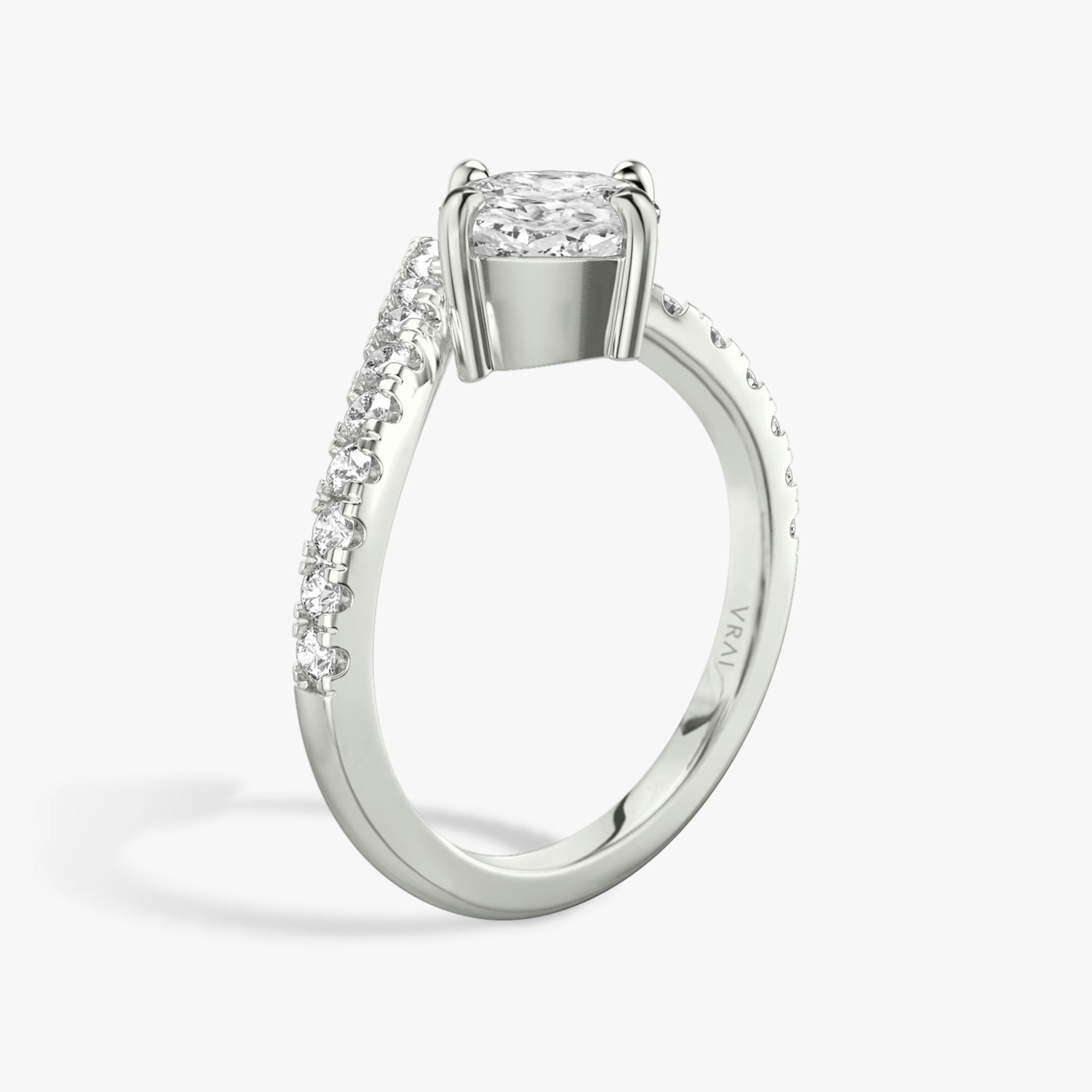 The Signature V | Cushion | 18k | White Gold | bandAccent: Pavé | diamondOrientation: vertical | caratWeight: other