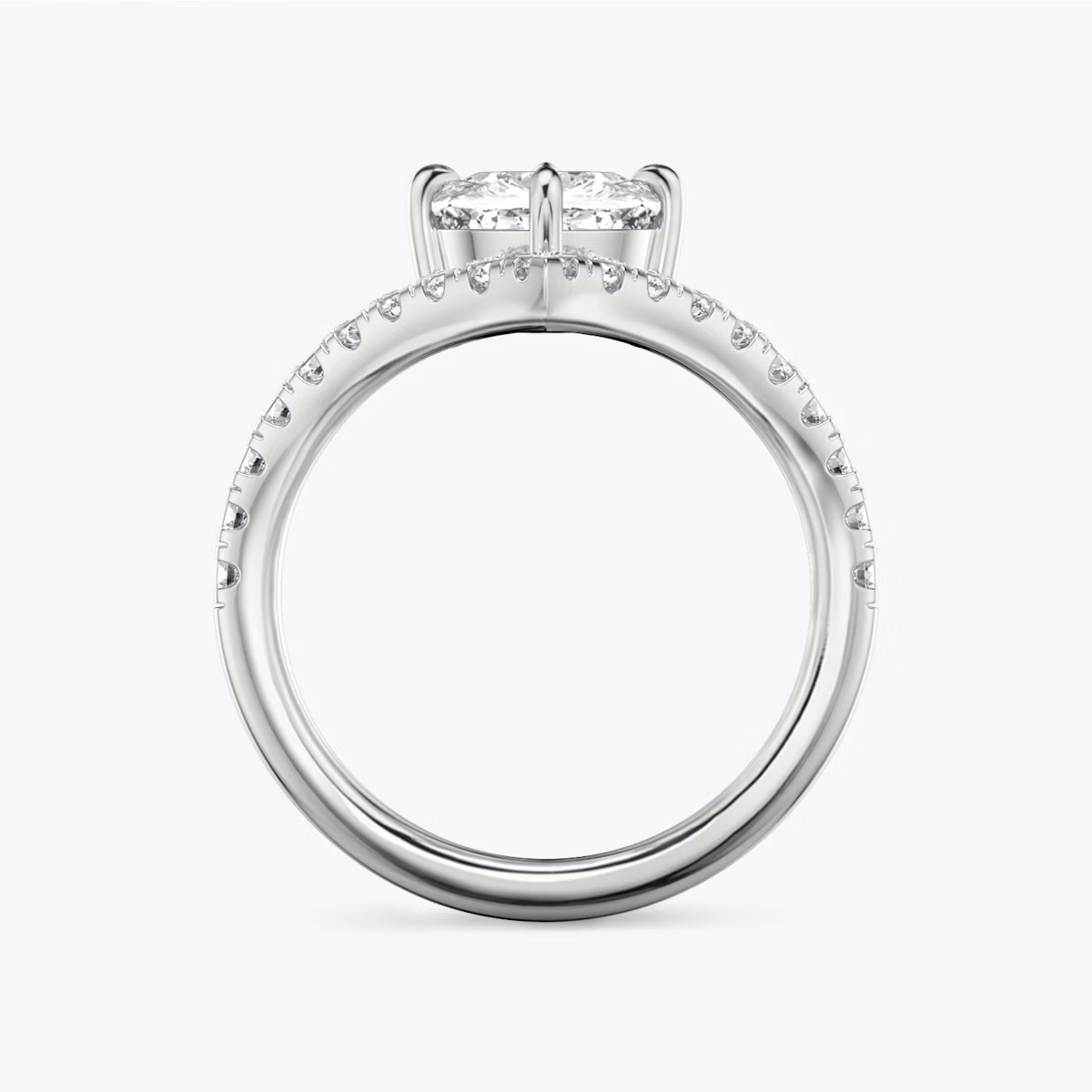The Signature V | Cushion | Platinum | bandAccent: Pavé | diamondOrientation: vertical | caratWeight: other