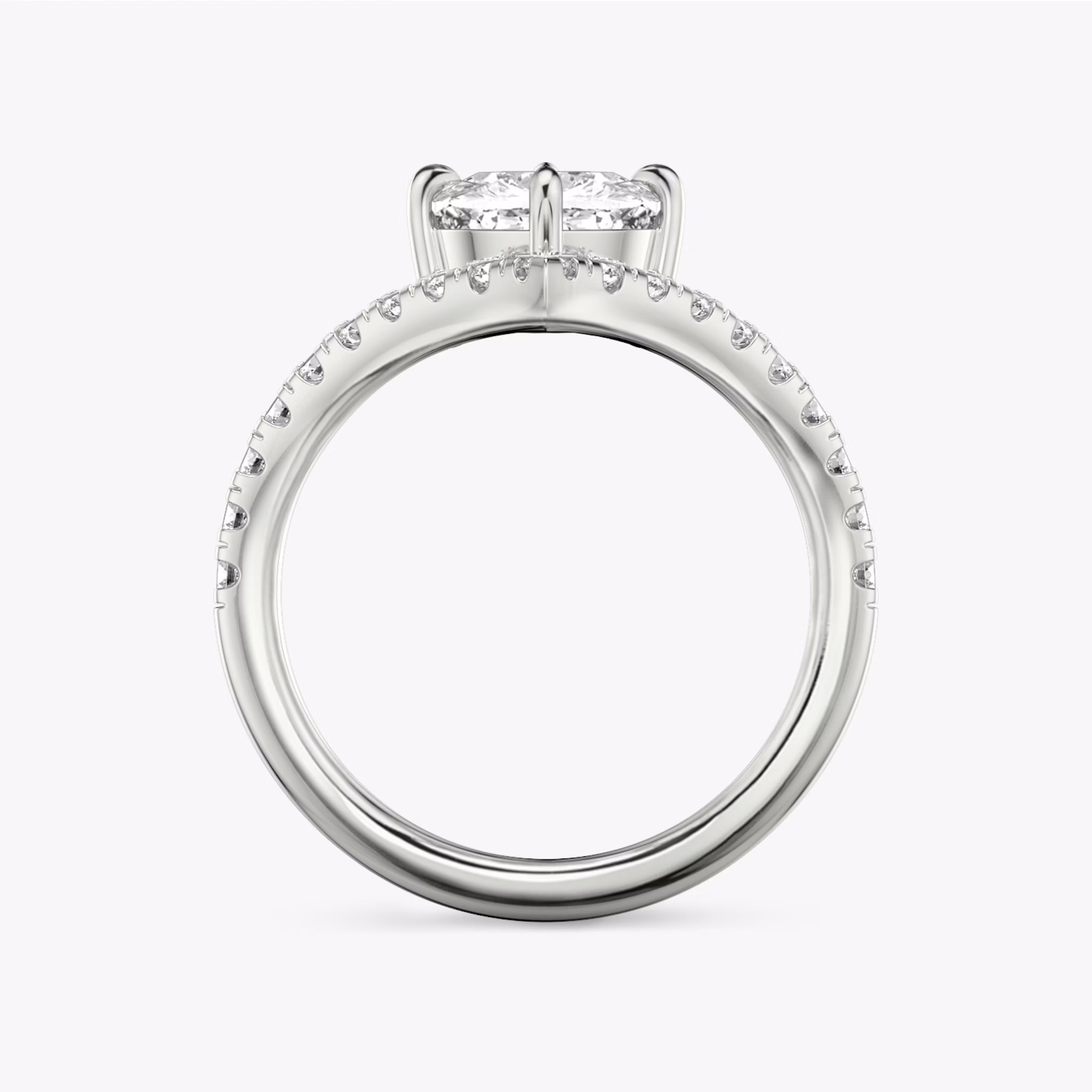 The Signature V | Cushion | 18k | White Gold | bandAccent: Pavé | diamondOrientation: vertical | caratWeight: other