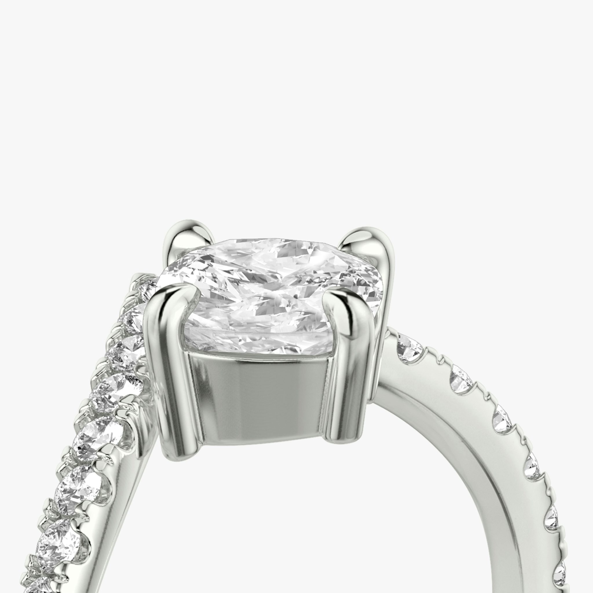 The Signature V | Cushion | 18k | White Gold | bandAccent: Pavé | diamondOrientation: vertical | caratWeight: other