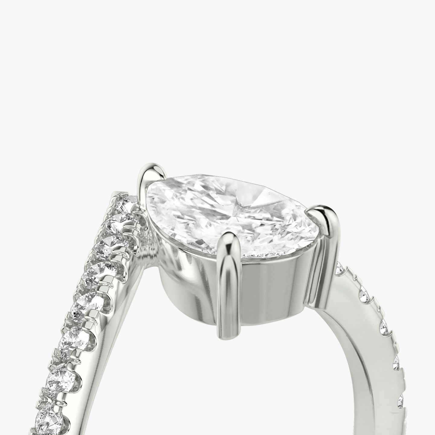 The Signature V | Pear | 18k | White Gold | bandAccent: Pavé | diamondOrientation: vertical | caratWeight: other