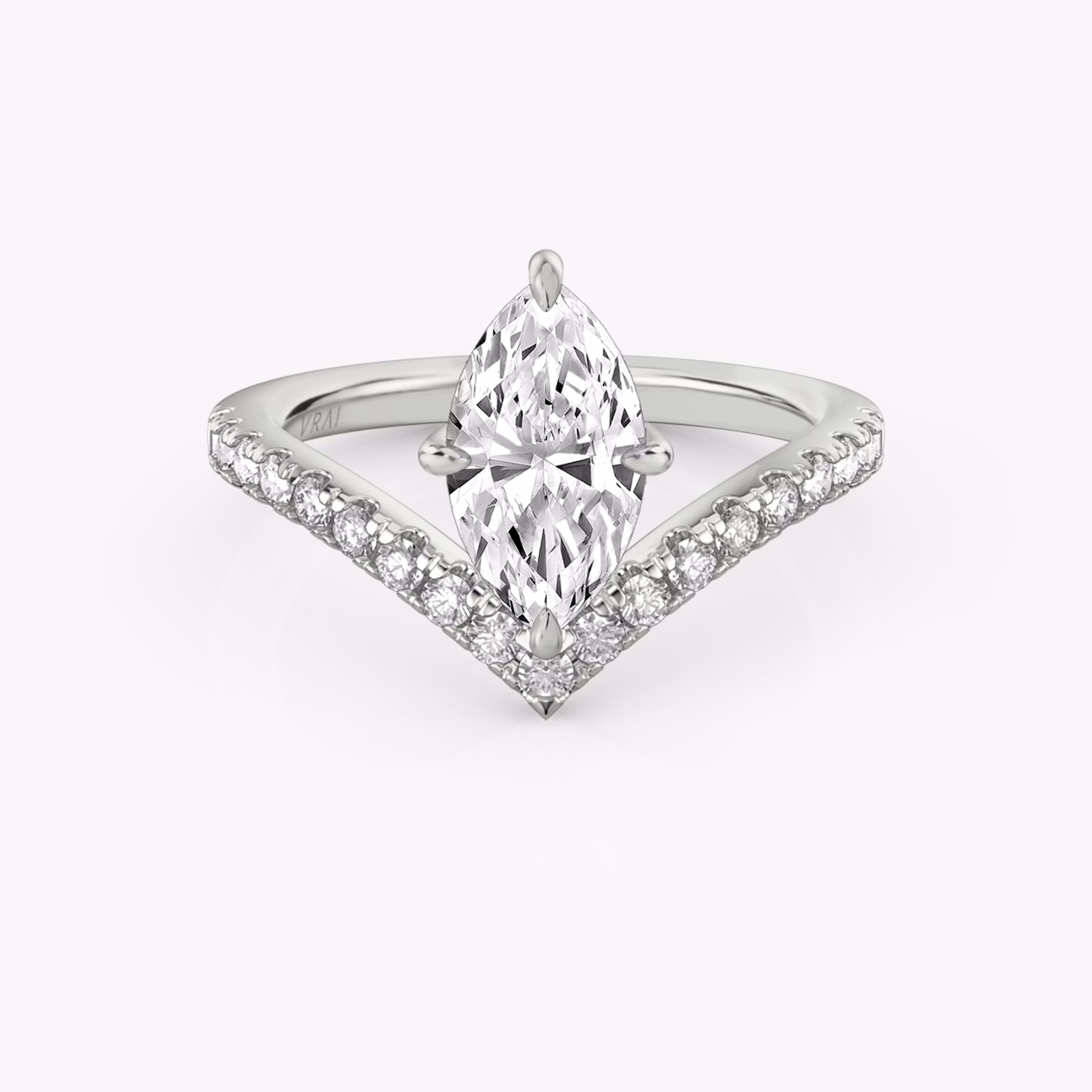 The Signature V | Marquise | 18k | White Gold | bandAccent: Pavé | diamondOrientation: vertical | caratWeight: other