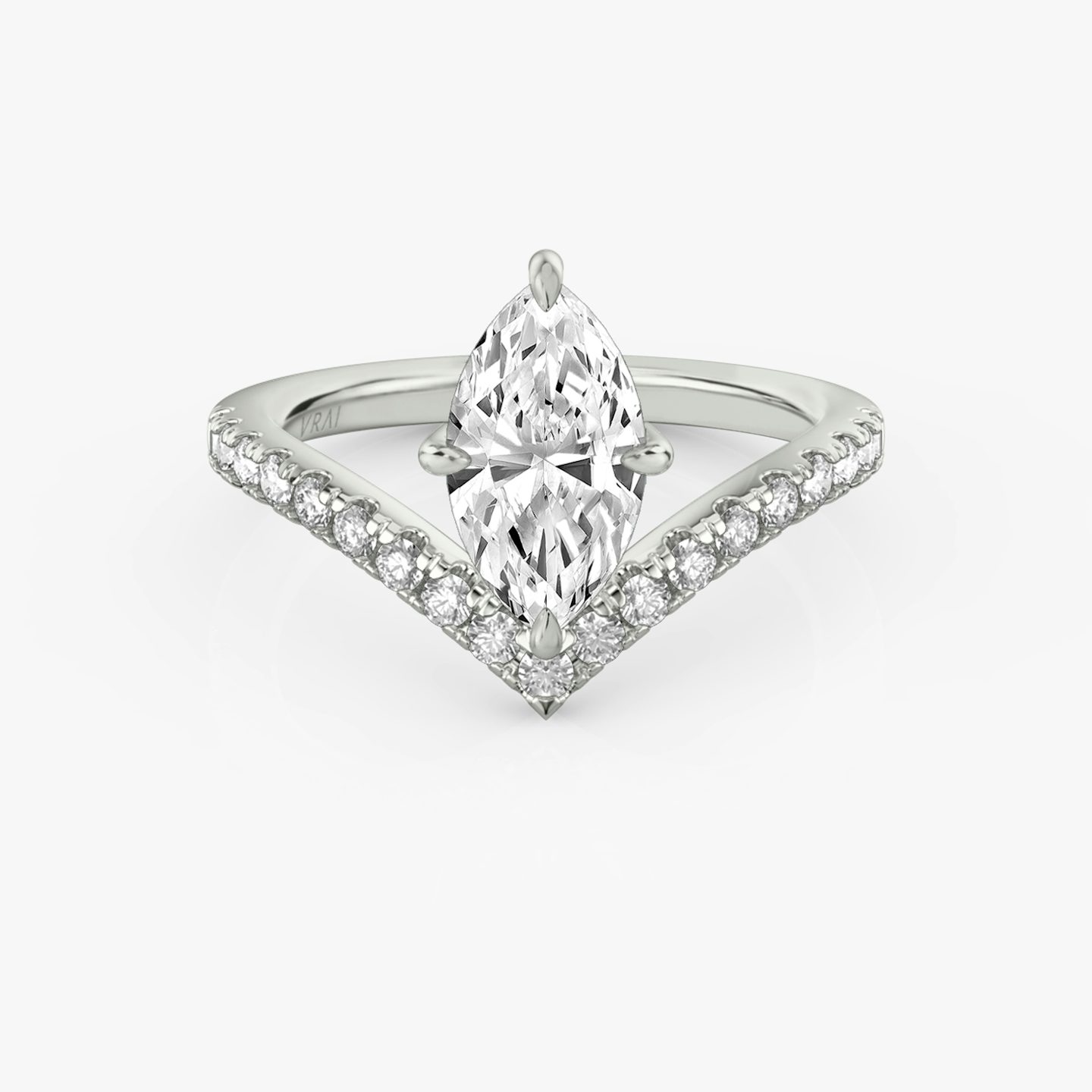 The Signature V | Marquise | 18k | White Gold | bandAccent: Pavé | diamondOrientation: vertical | caratWeight: other