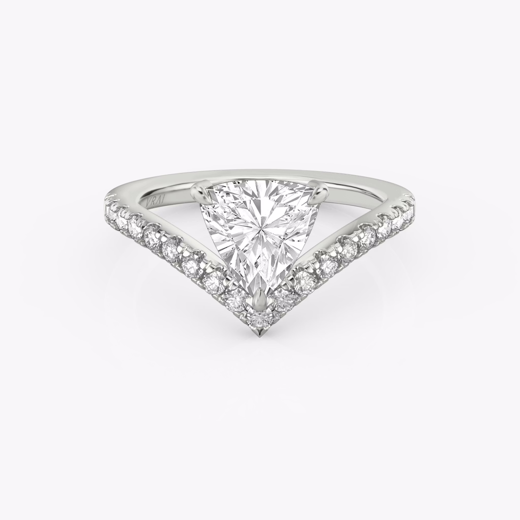 The Signature V | Trillion | 18k | White Gold | bandAccent: Pavé | diamondOrientation: vertical | caratWeight: other