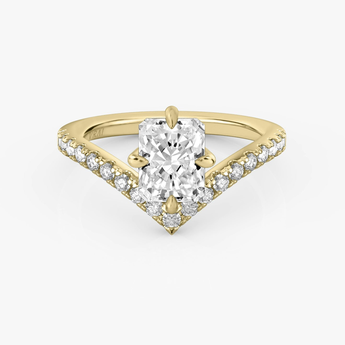 The Signature V | Radiant | 18k | Yellow Gold | bandAccent: Pavé | diamondOrientation: vertical | caratWeight: other