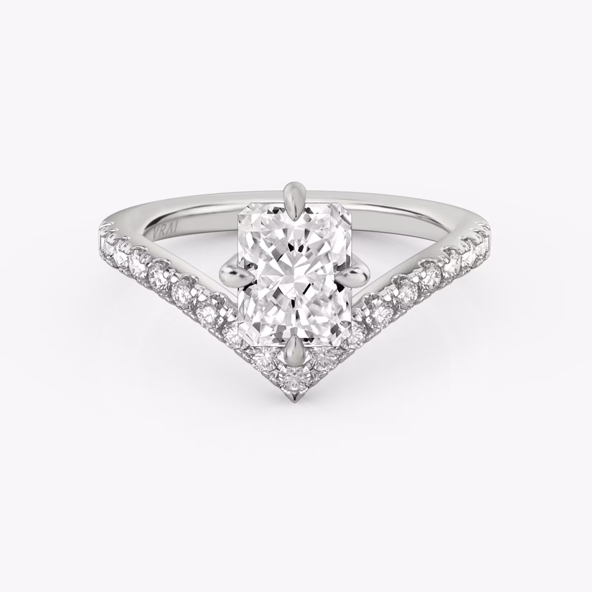 The Signature V | Radiant | Platinum | bandAccent: Pavé | diamondOrientation: vertical | caratWeight: other