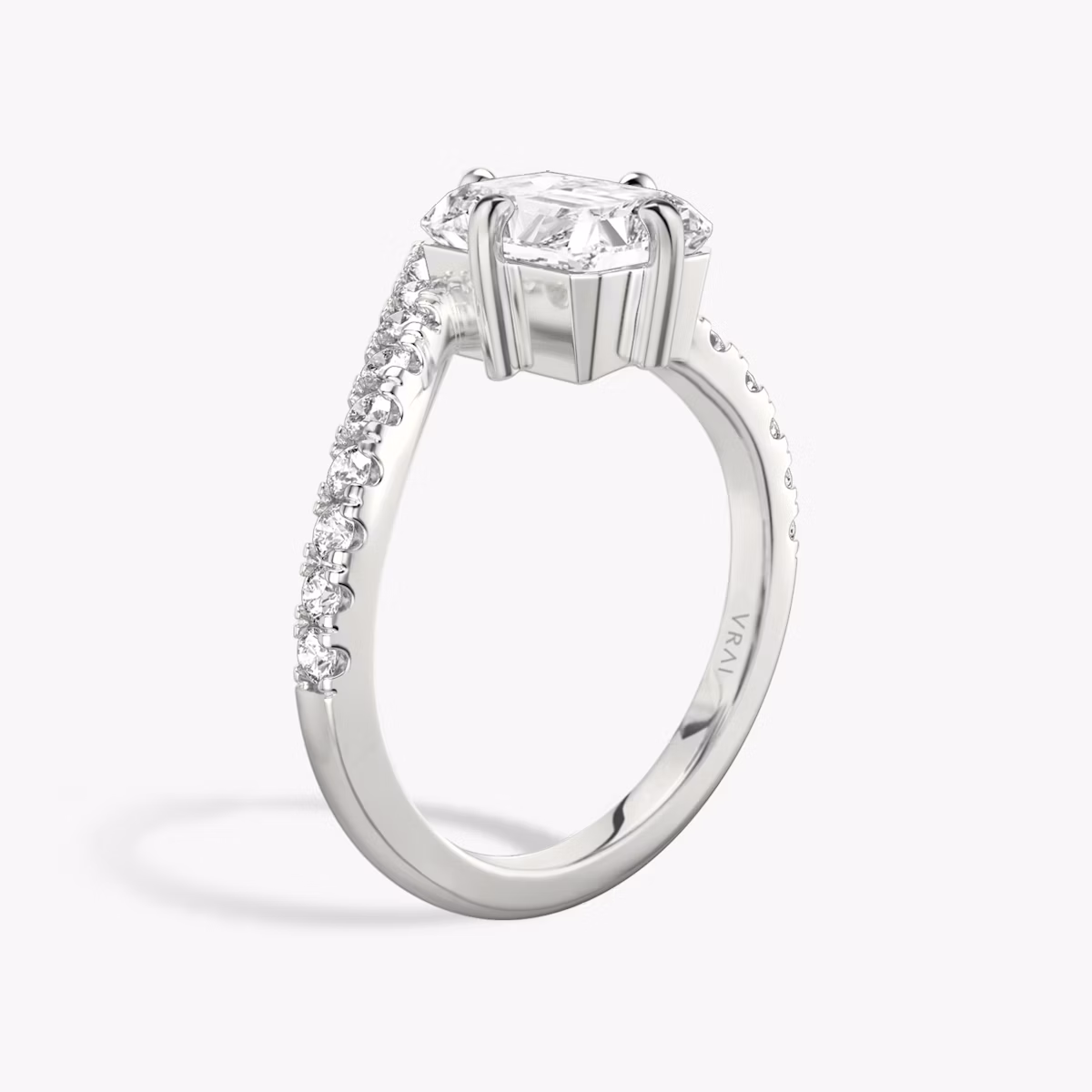 The Signature V | Radiant | Platinum | bandAccent: Pavé | diamondOrientation: vertical | caratWeight: other
