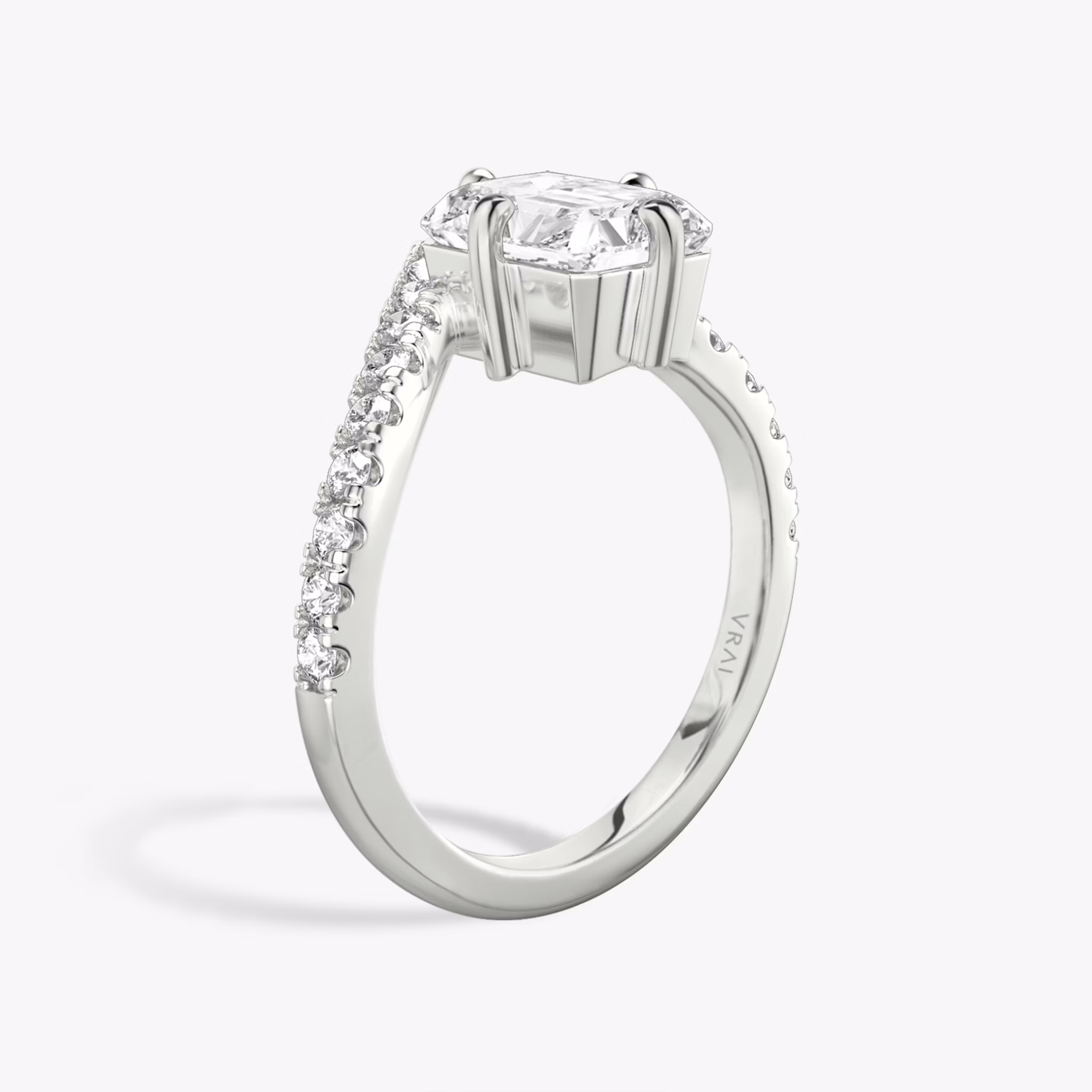 The Signature V | Radiant | 18k | White Gold | bandAccent: Pavé | diamondOrientation: vertical | caratWeight: other