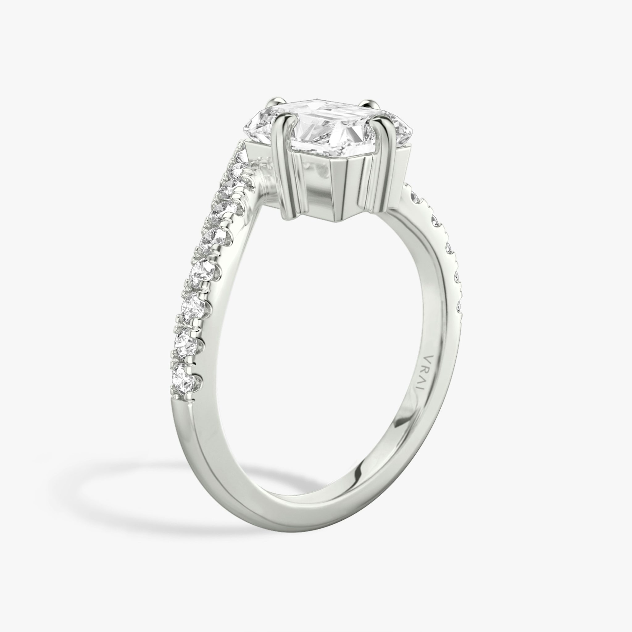 The Signature V | Radiant | 18k | White Gold | bandAccent: Pavé | diamondOrientation: vertical | caratWeight: other