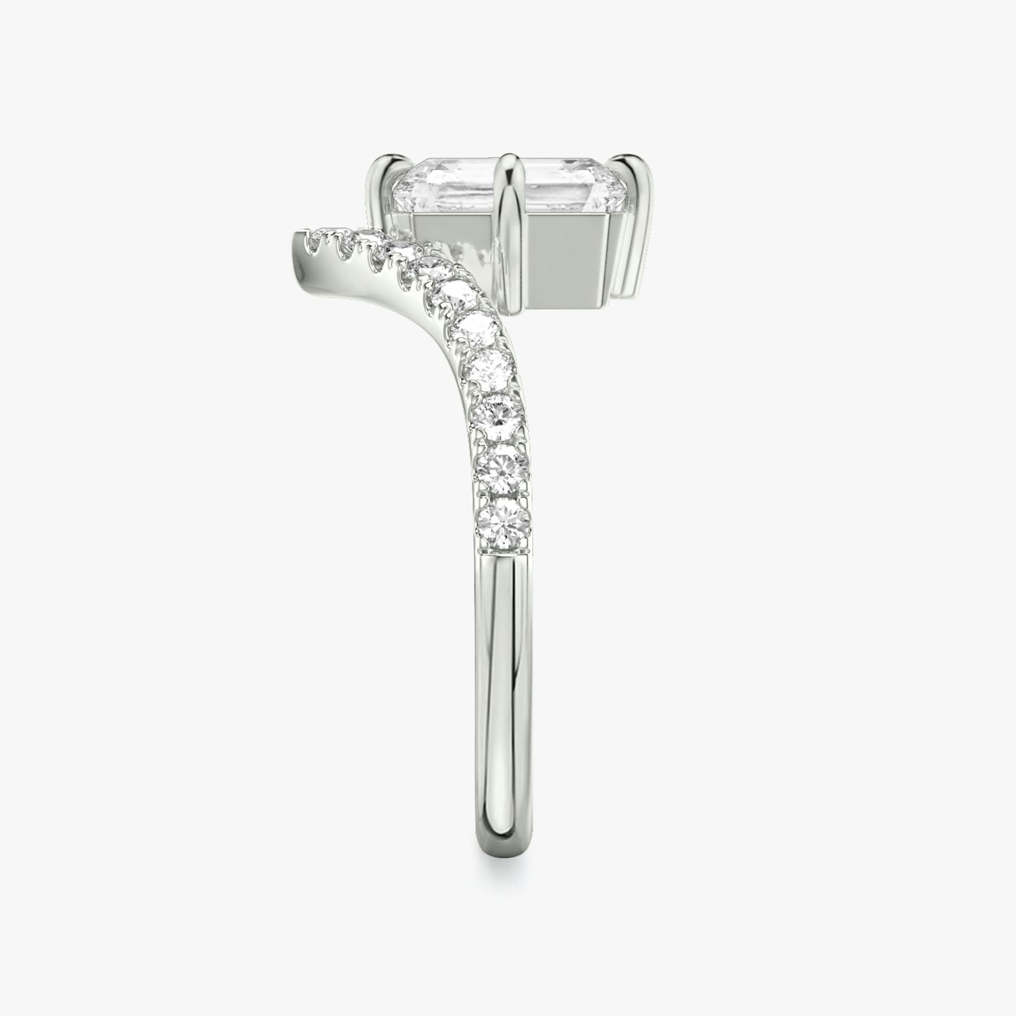 The Signature V | Radiant | 18k | White Gold | bandAccent: Pavé | diamondOrientation: vertical | caratWeight: other
