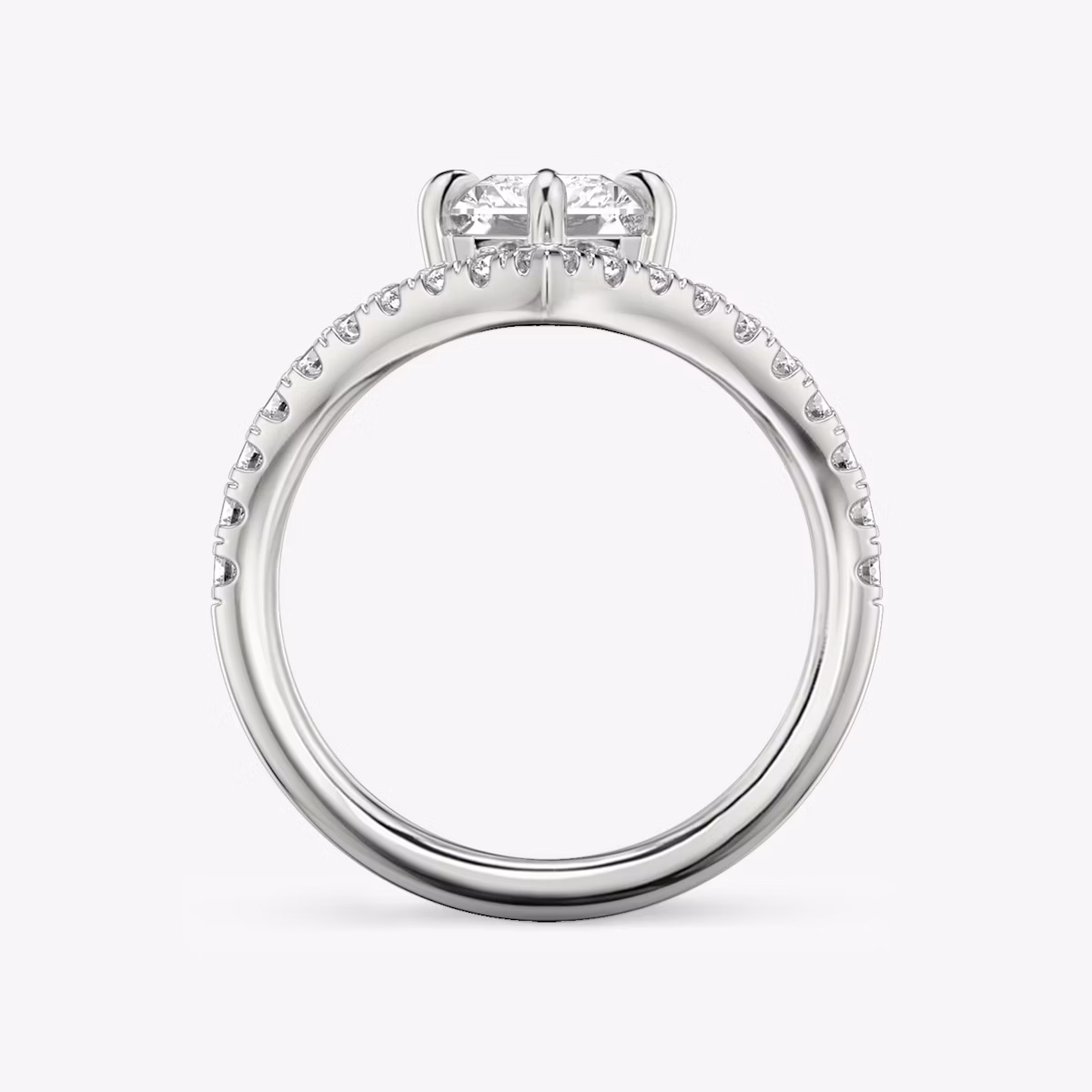 The Signature V | Radiant | Platinum | bandAccent: Pavé | diamondOrientation: vertical | caratWeight: other