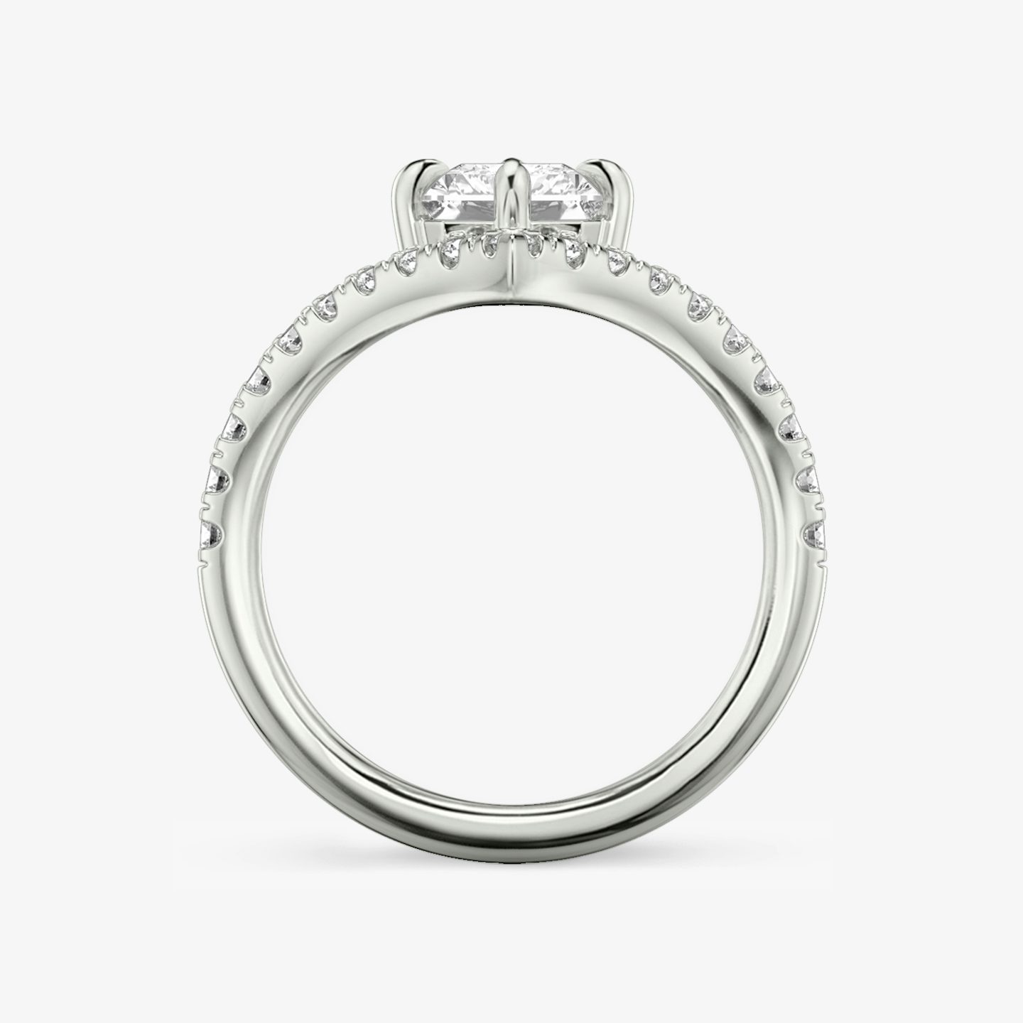 The Signature V | Radiant | 18k | White Gold | bandAccent: Pavé | diamondOrientation: vertical | caratWeight: other