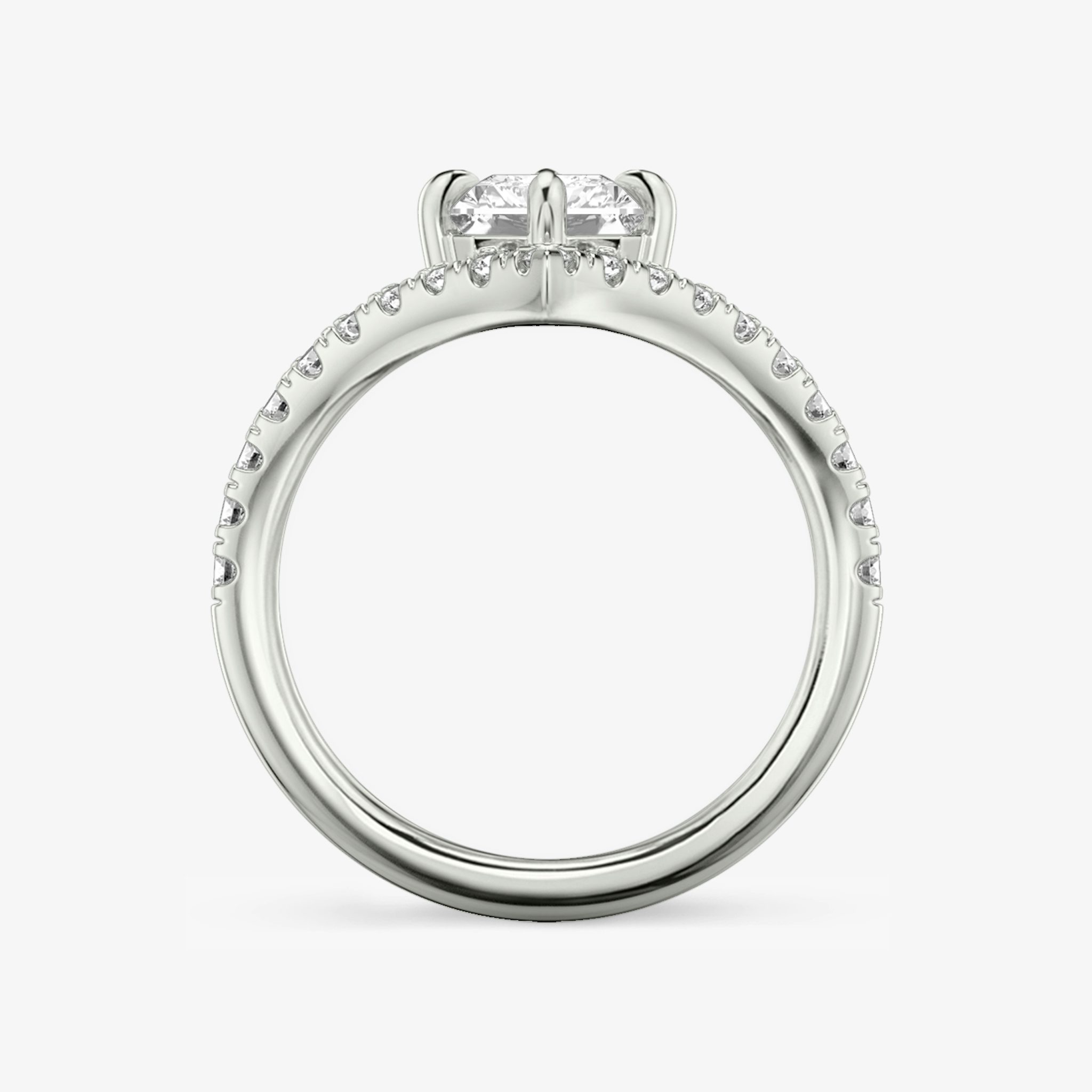 The Signature V | Radiant | 18k | White Gold | bandAccent: Pavé | diamondOrientation: vertical | caratWeight: other