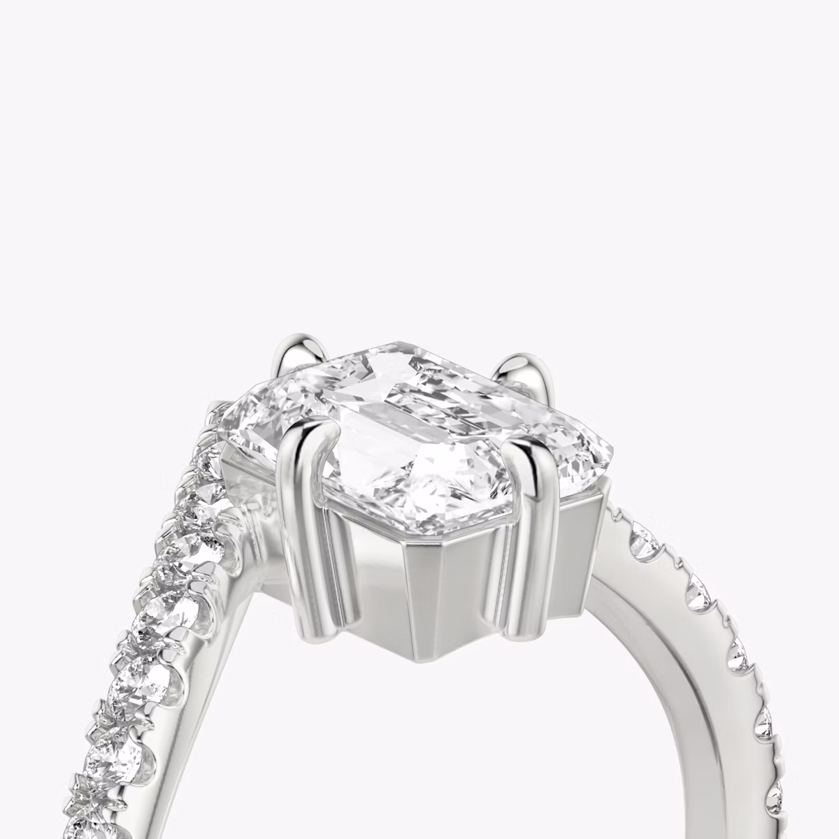 The Signature V | Radiant | Platinum | bandAccent: Pavé | diamondOrientation: vertical | caratWeight: other