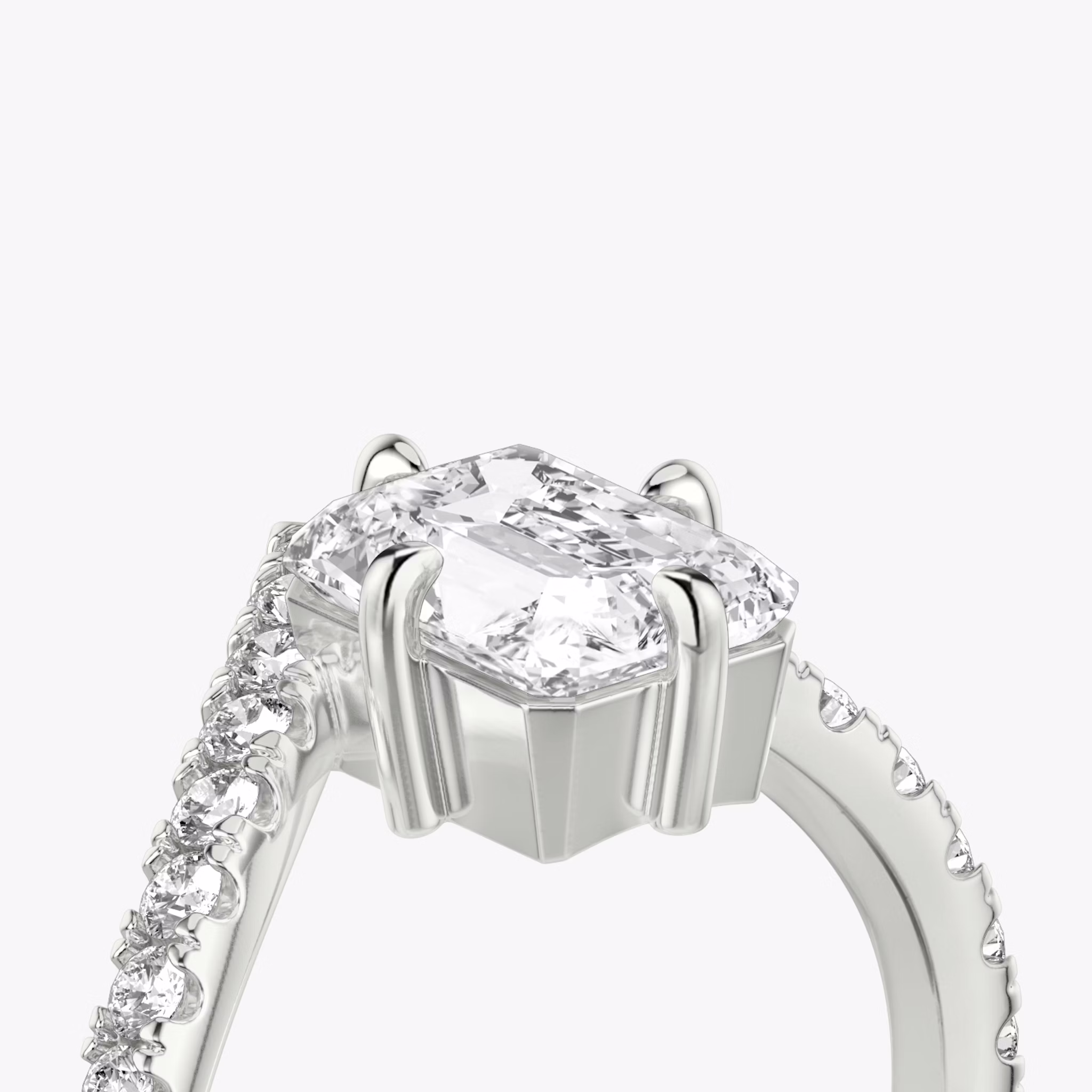 The Signature V | Radiant | 18k | White Gold | bandAccent: Pavé | diamondOrientation: vertical | caratWeight: other