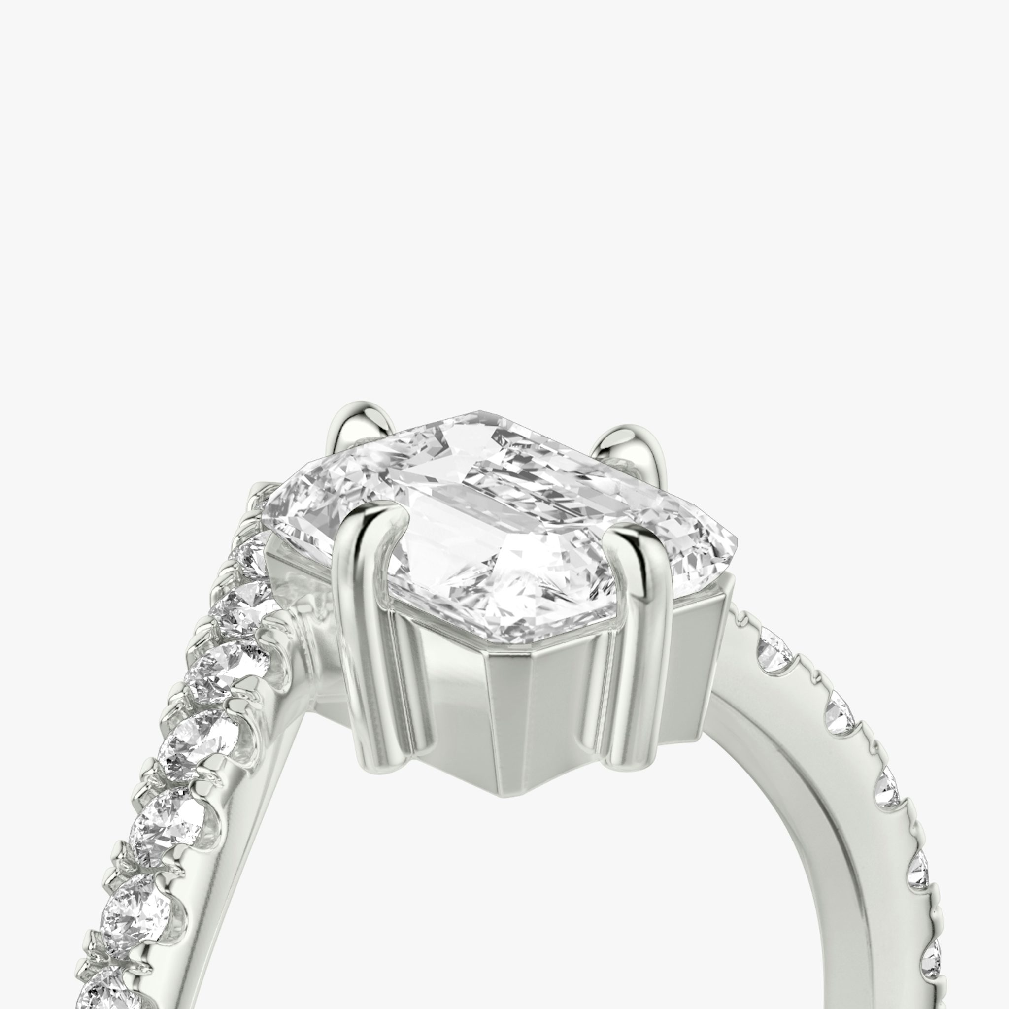 The Signature V | Radiant | 18k | White Gold | bandAccent: Pavé | diamondOrientation: vertical | caratWeight: other