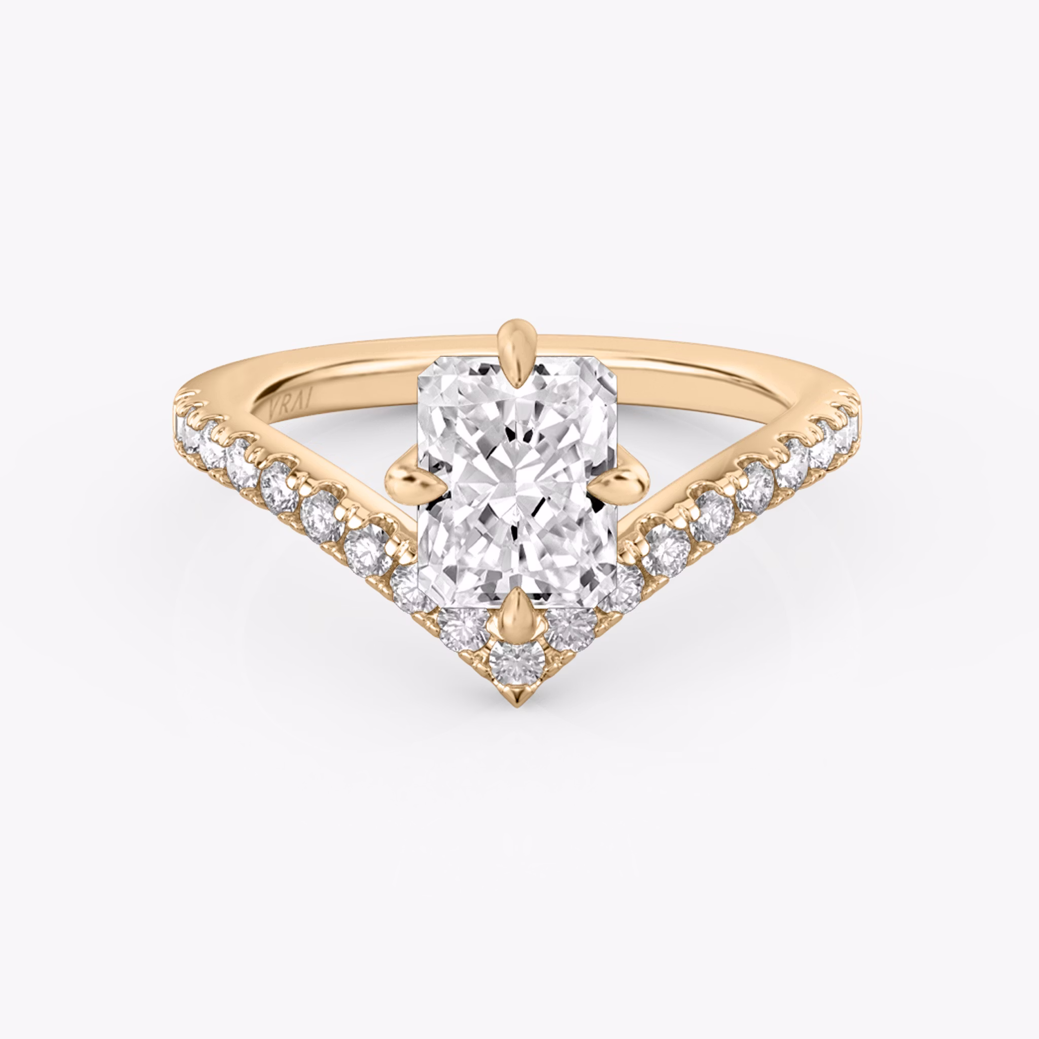 The Signature V | Radiant | 14k | Rose Gold | bandAccent: Pavé | diamondOrientation: vertical | caratWeight: other