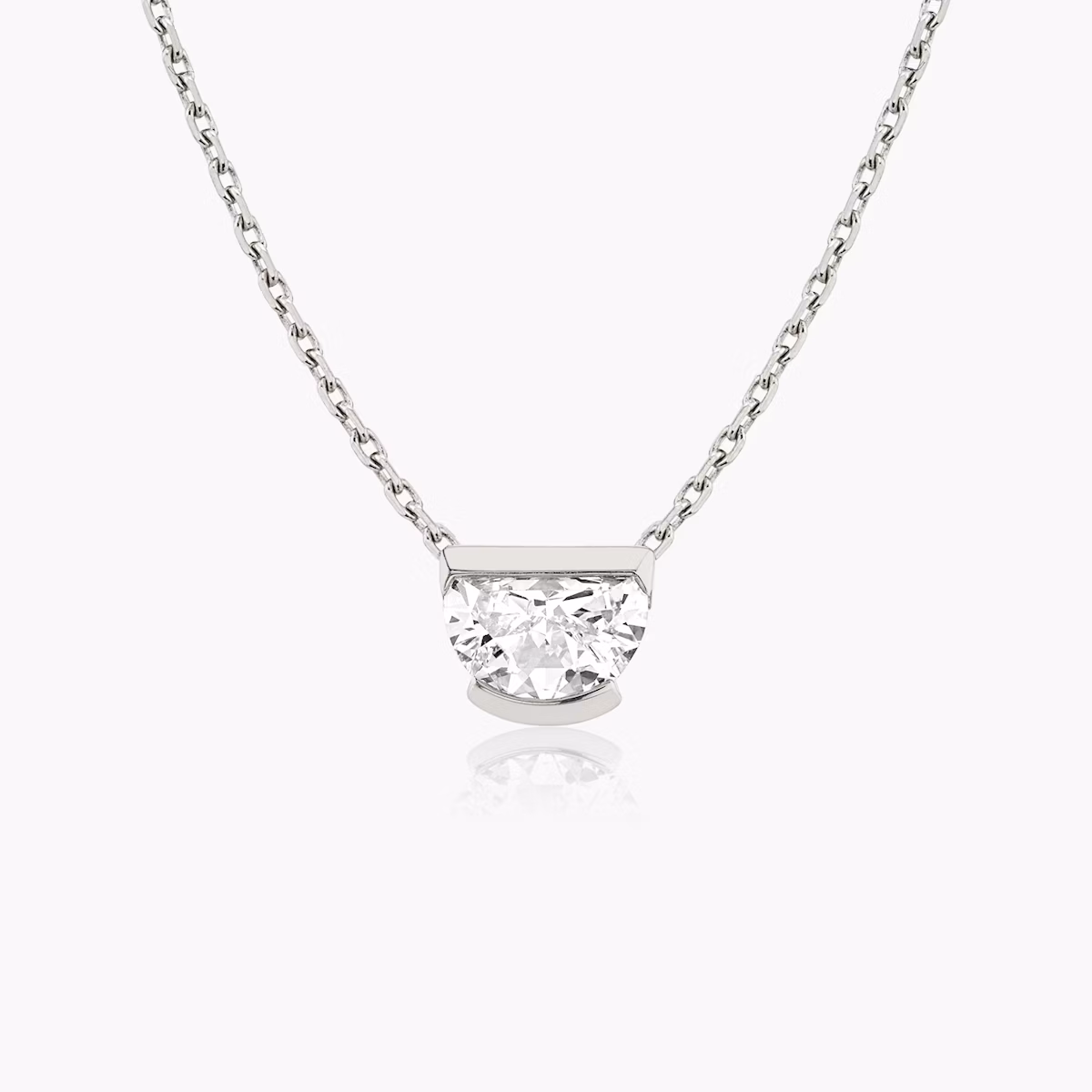 Knife-Edge Semi-Bezel Necklace | Half Moon | 14k | White Gold | caratWeight: 0.75ct