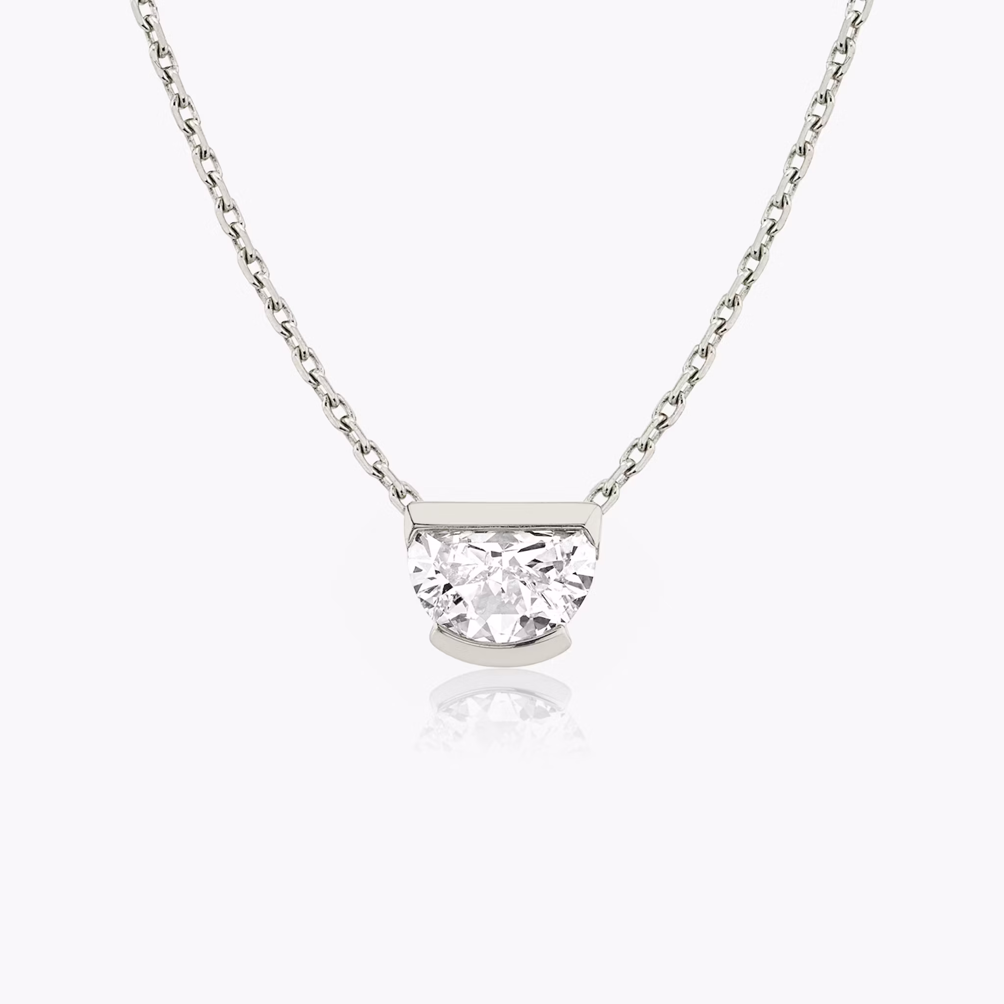 Knife-Edge Semi-Bezel Necklace Half Moon | White Gold