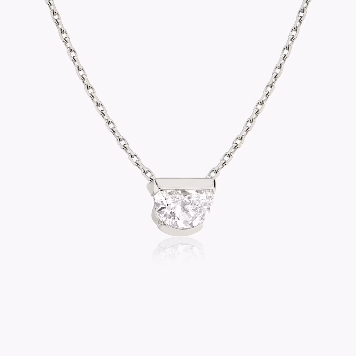 Knife-Edge Semi-Bezel Necklace | Half Moon | 14k | White Gold | caratWeight: 0.75ct