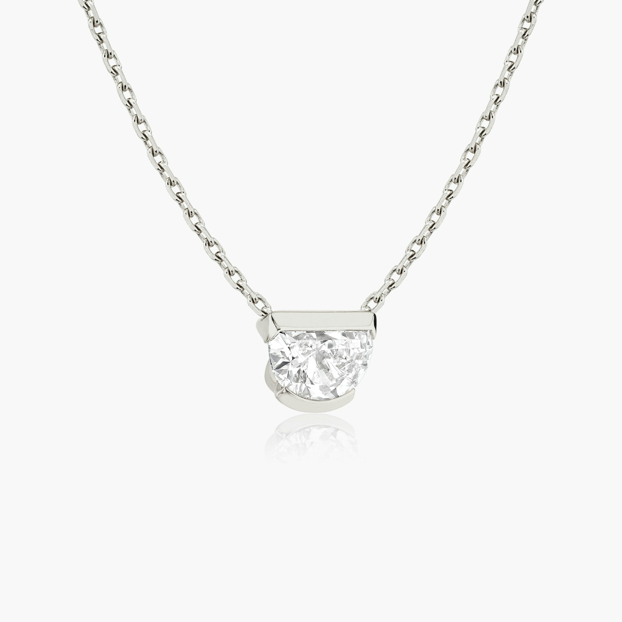 Knife-Edge Semi-Bezel Necklace | Half Moon | 14k | White Gold | caratWeight: 0.75ct