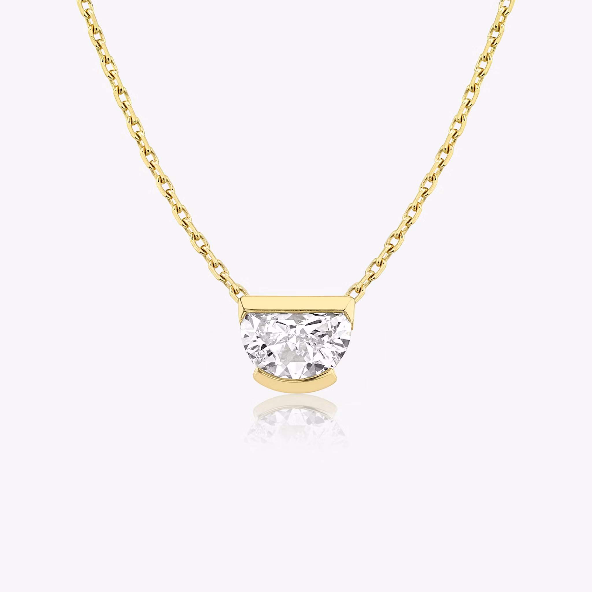 Knife-Edge Semi-Bezel Necklace Half Moon | Yellow Gold