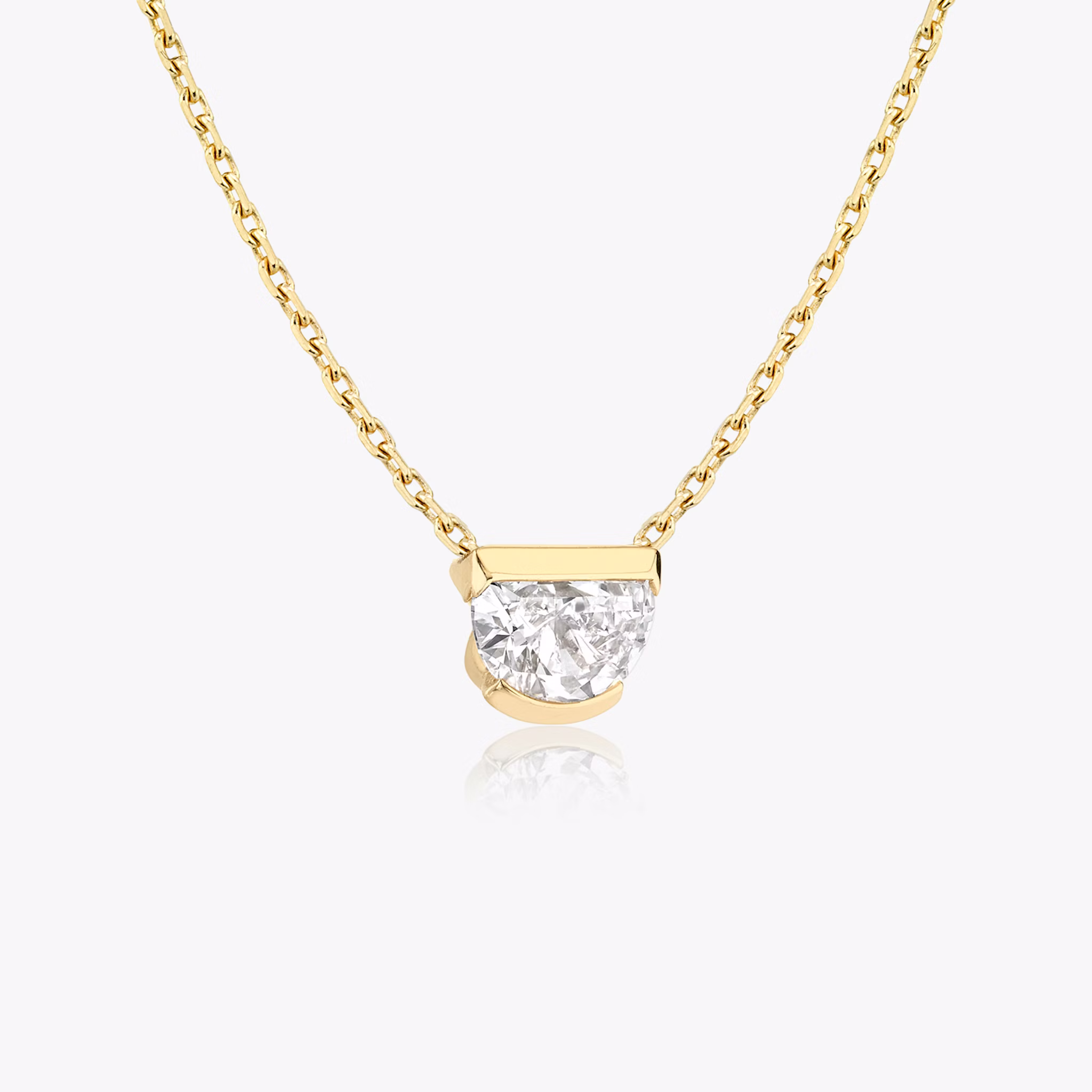 Knife-Edge Semi-Bezel Necklace | Half Moon | 14k | Yellow Gold | caratWeight: 0.75ct
