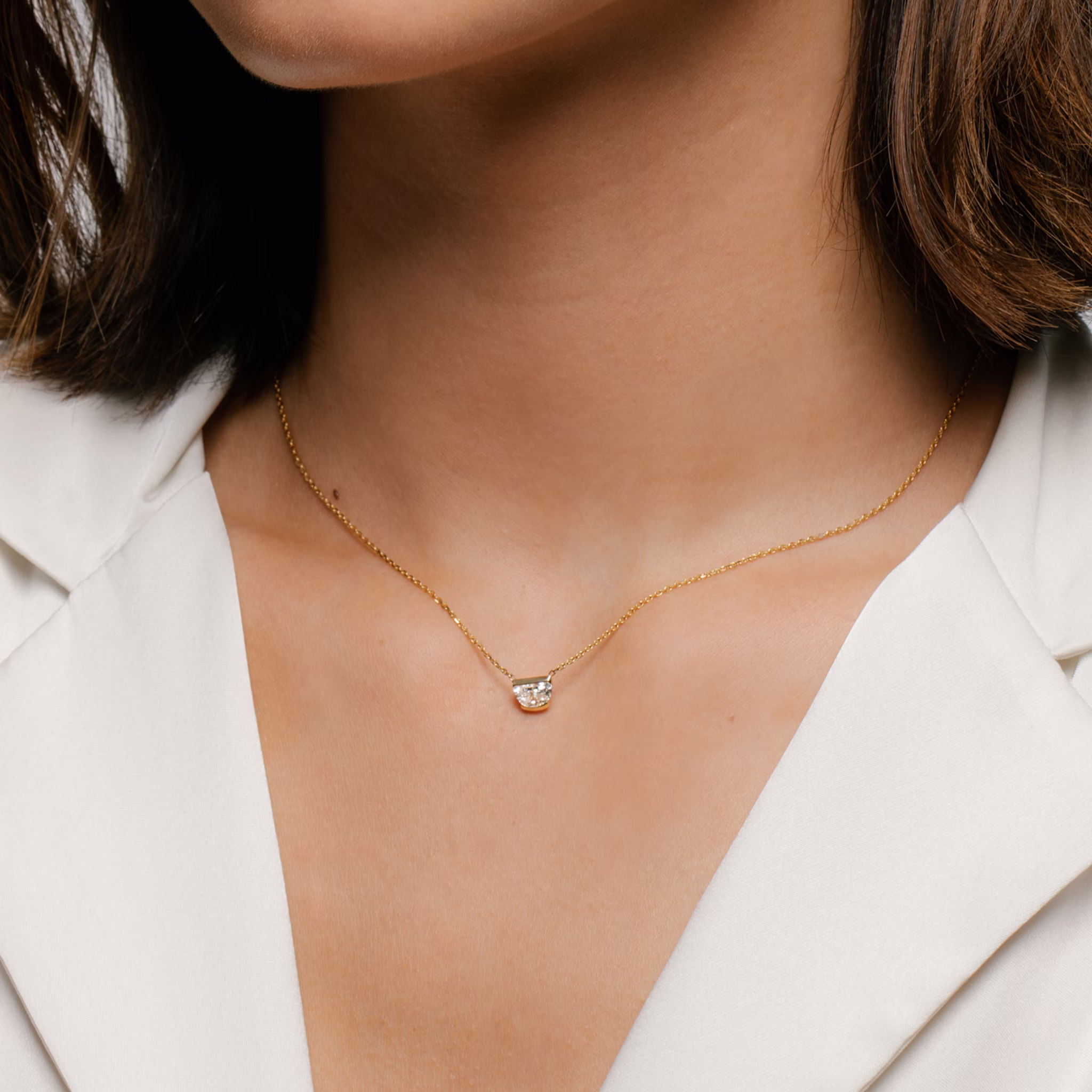 Knife-Edge Semi-Bezel Necklace | Half Moon | 14k | Yellow Gold | caratWeight: 0.75ct