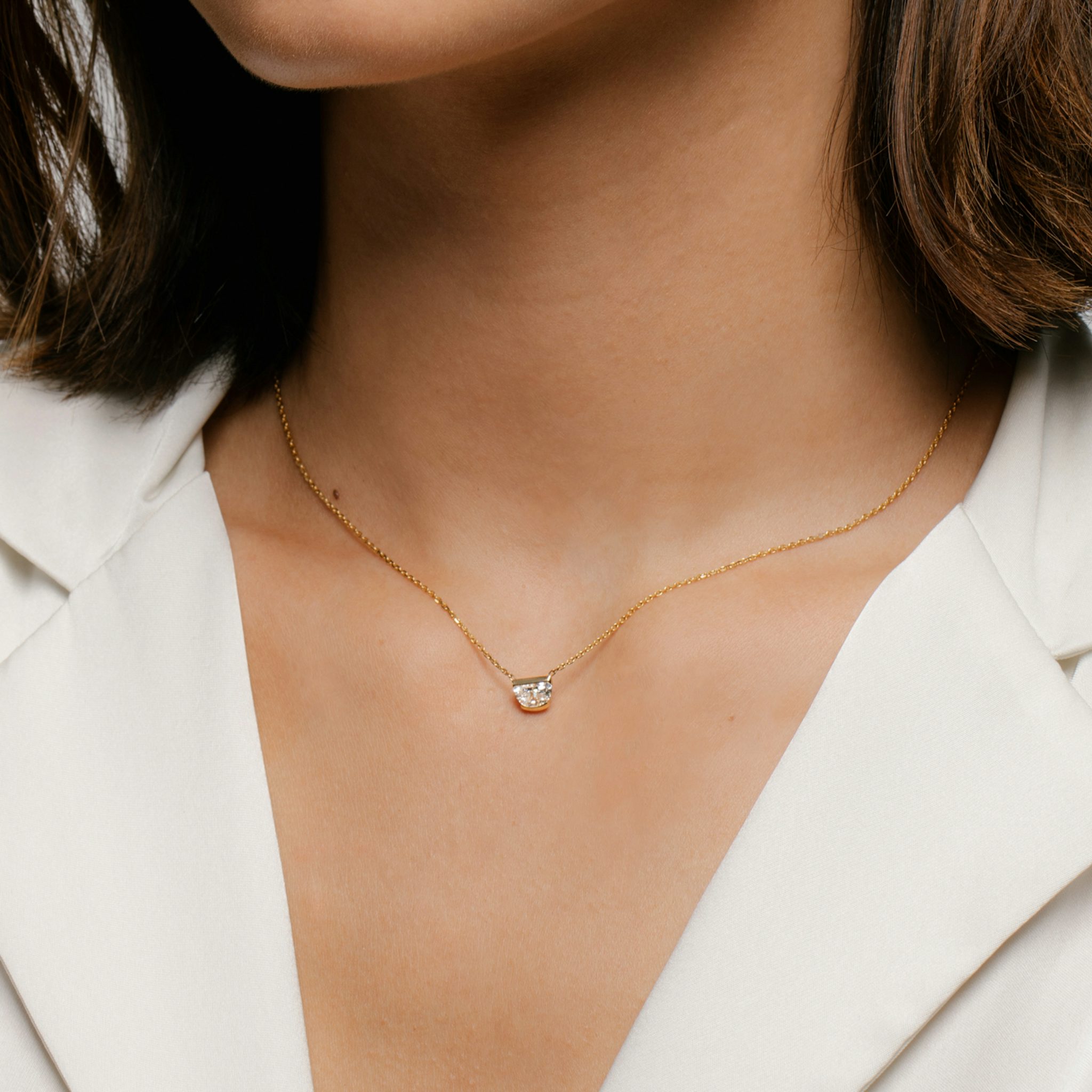 Knife-Edge Semi-Bezel Necklace | Half Moon | 14k | Yellow Gold | caratWeight: 0.75ct