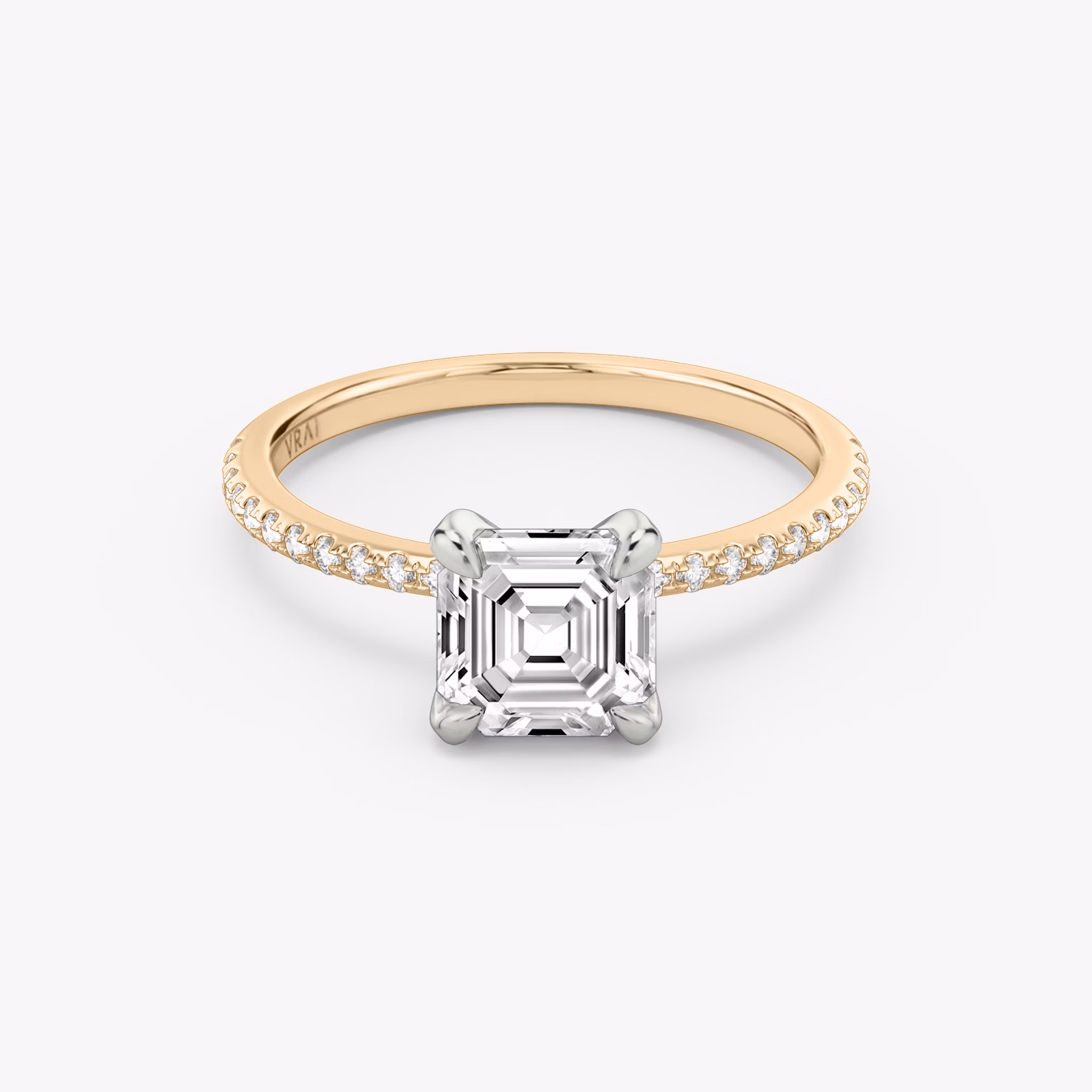 The Classic | Asscher | 14k | Rose Gold and Platinum | bandAccent: Pavé | bandWidth: standard | diamondOrientation: vertical | caratWeight: other