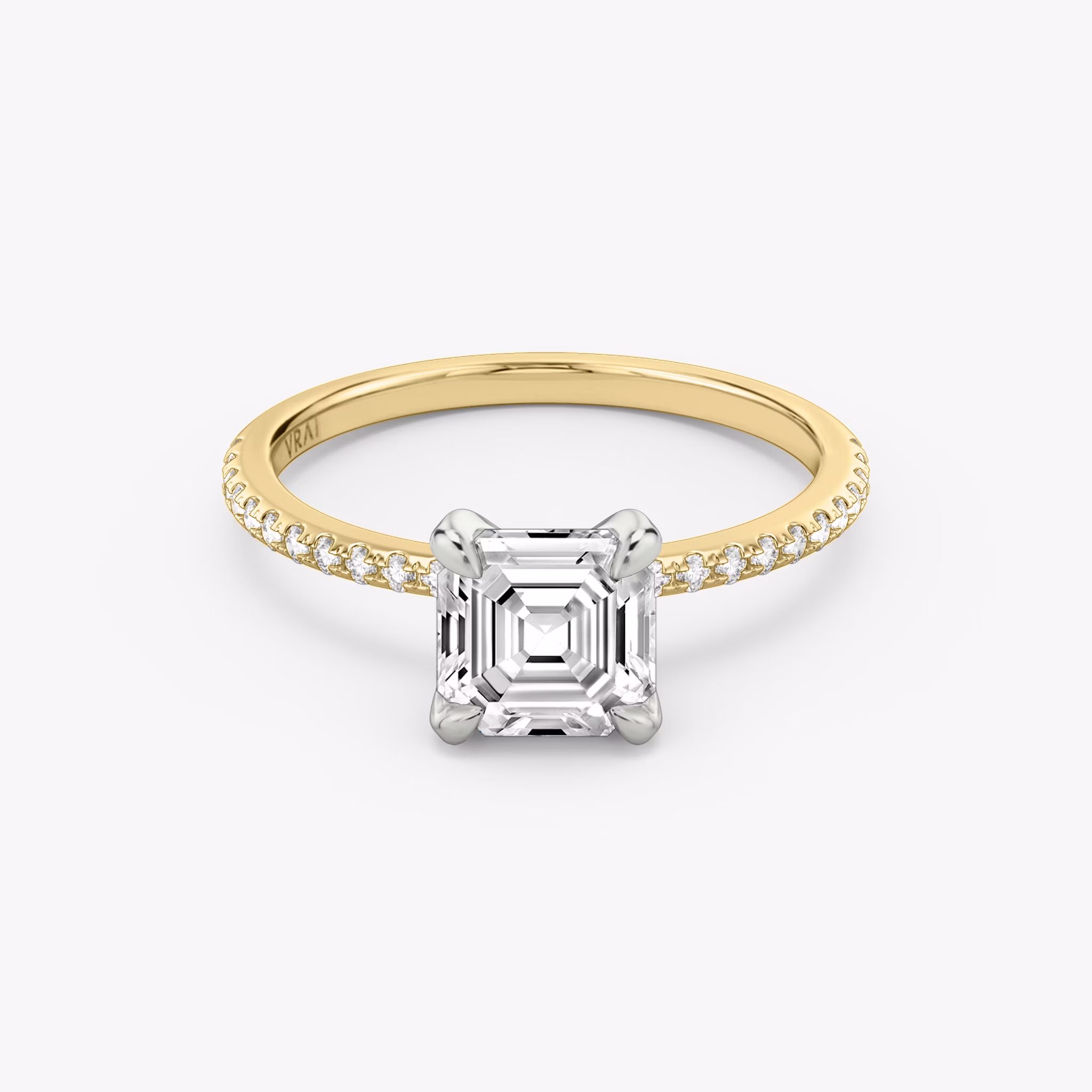 The Classic | Asscher | 18k | Yellow Gold and Platinum | bandAccent: Pavé | bandWidth: standard | diamondOrientation: vertical | caratWeight: other