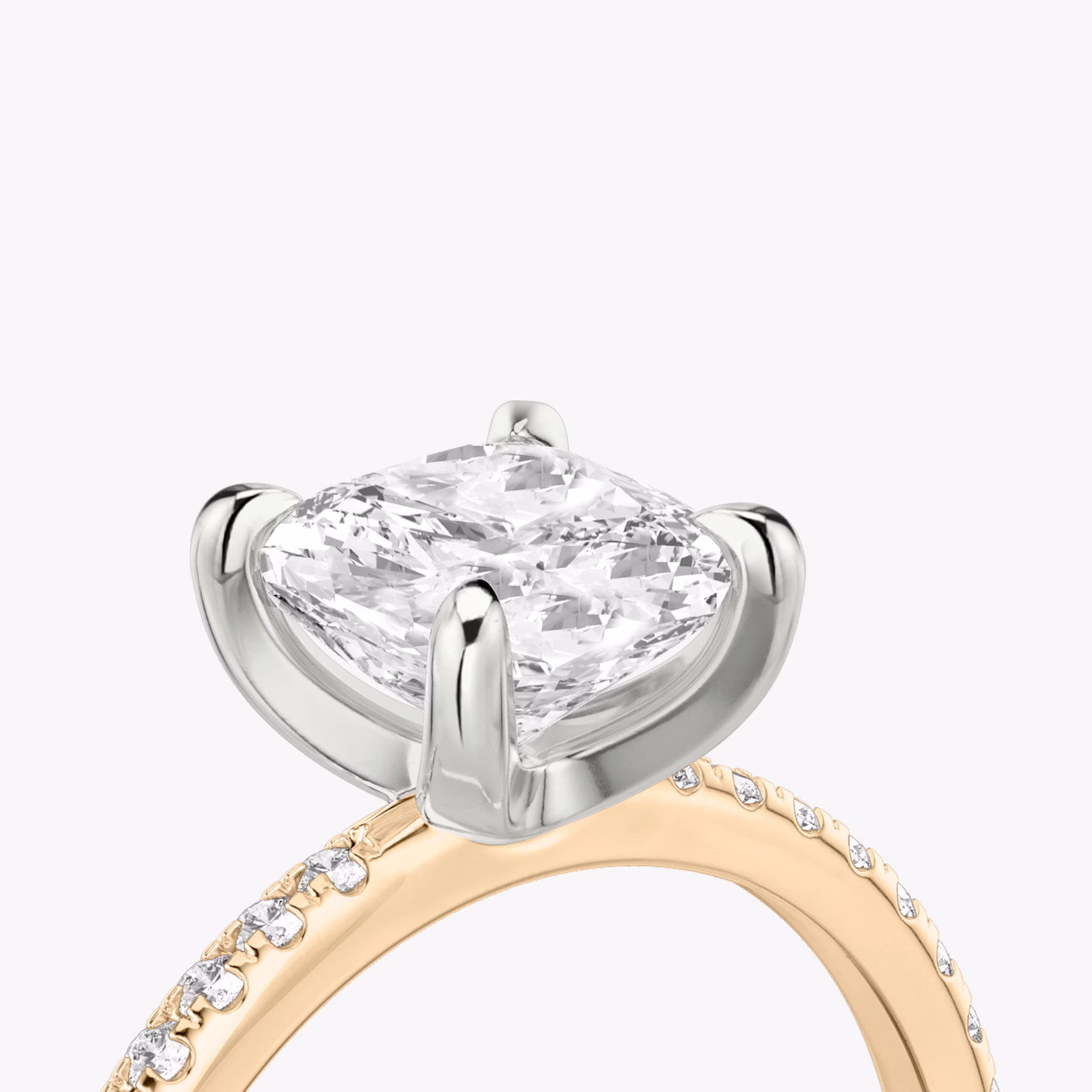 The Classic | Cushion | 14k | Rose Gold and Platinum | bandAccent: Pavé | bandWidth: standard | diamondOrientation: vertical | caratWeight: other