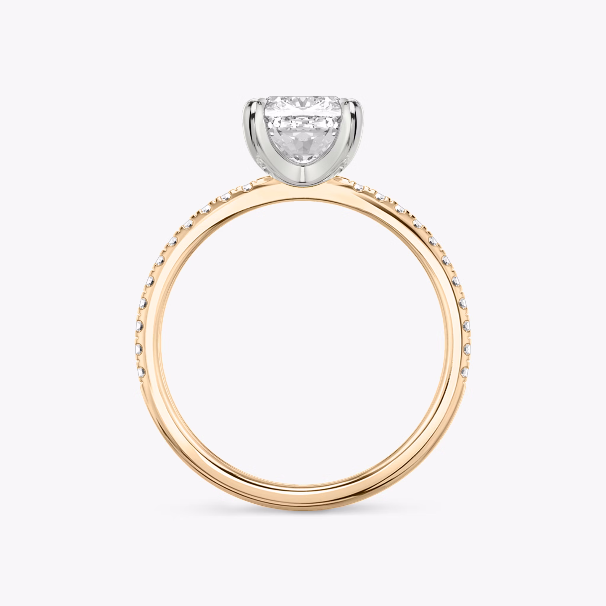 The Classic | Cushion | 14k | Rose Gold and Platinum | bandAccent: Pavé | bandWidth: standard | diamondOrientation: vertical | caratWeight: other