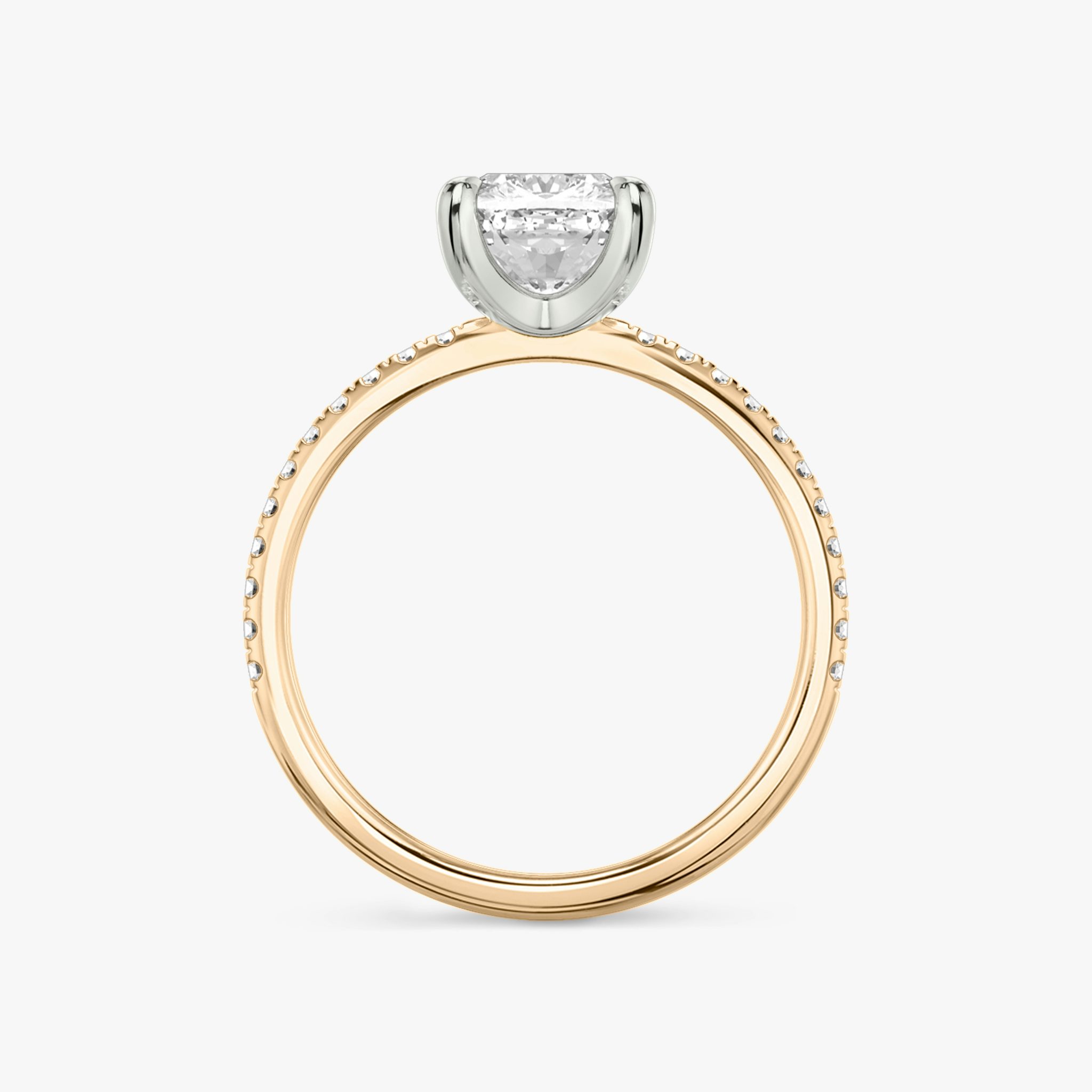 The Classic | Cushion | 14k | Rose Gold and Platinum | bandAccent: Pavé | bandWidth: standard | diamondOrientation: vertical | caratWeight: other