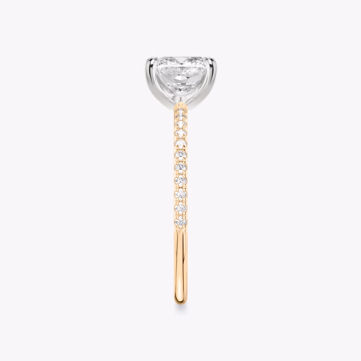 The Classic | Cushion | 14k | Rose Gold and Platinum | bandAccent: Pavé | bandWidth: standard | diamondOrientation: vertical | caratWeight: other
