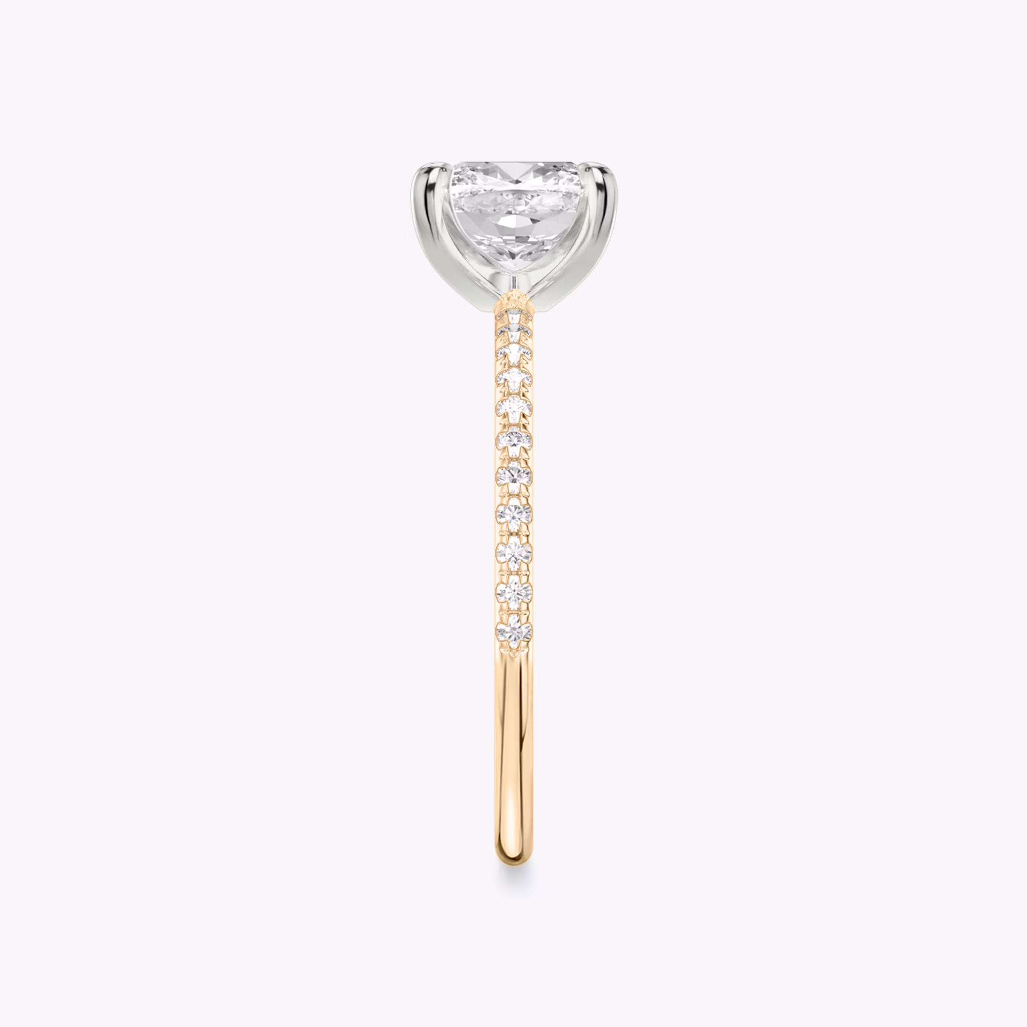 The Classic | Cushion | 14k | Rose Gold and Platinum | bandAccent: Pavé | bandWidth: standard | diamondOrientation: vertical | caratWeight: other