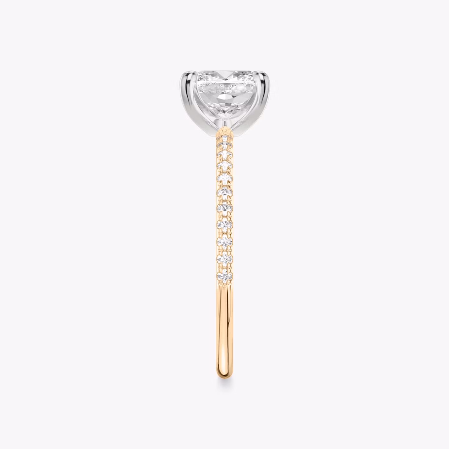 The Classic | Cushion | 14k | Rose Gold and Platinum | bandAccent: Pavé | bandWidth: standard | diamondOrientation: vertical | caratWeight: other