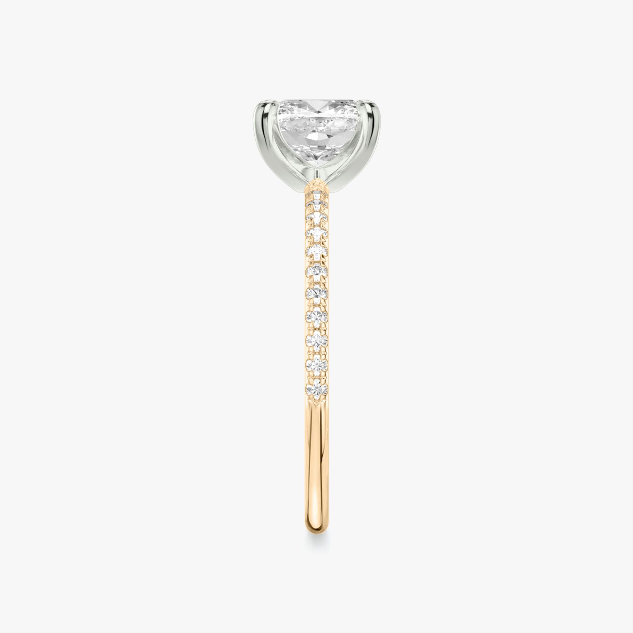 The Classic | Cushion | 14k | Rose Gold and Platinum | bandAccent: Pavé | bandWidth: standard | diamondOrientation: vertical | caratWeight: other