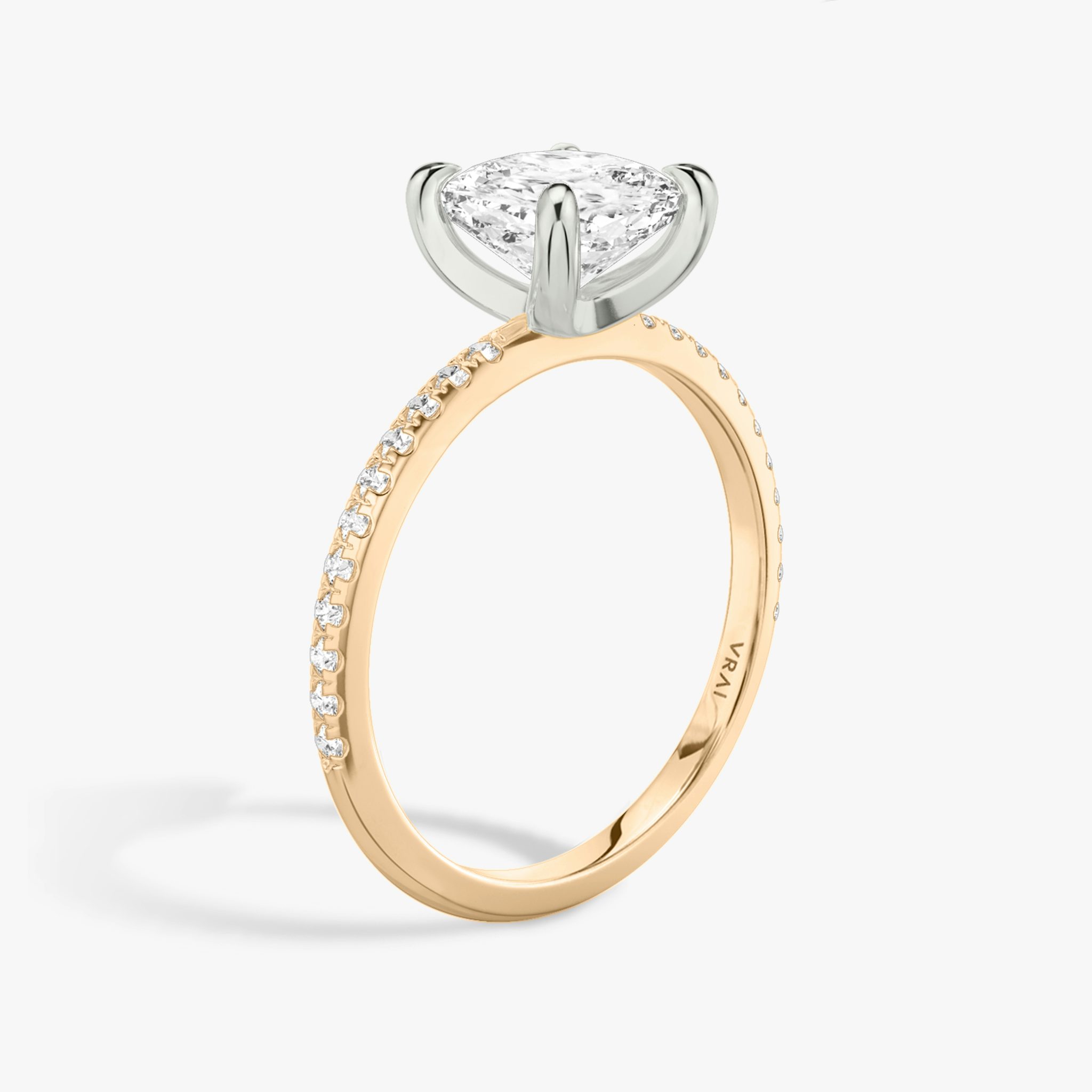 The Classic | Cushion | 14k | Rose Gold and Platinum | bandAccent: Pavé | bandWidth: standard | diamondOrientation: vertical | caratWeight: other