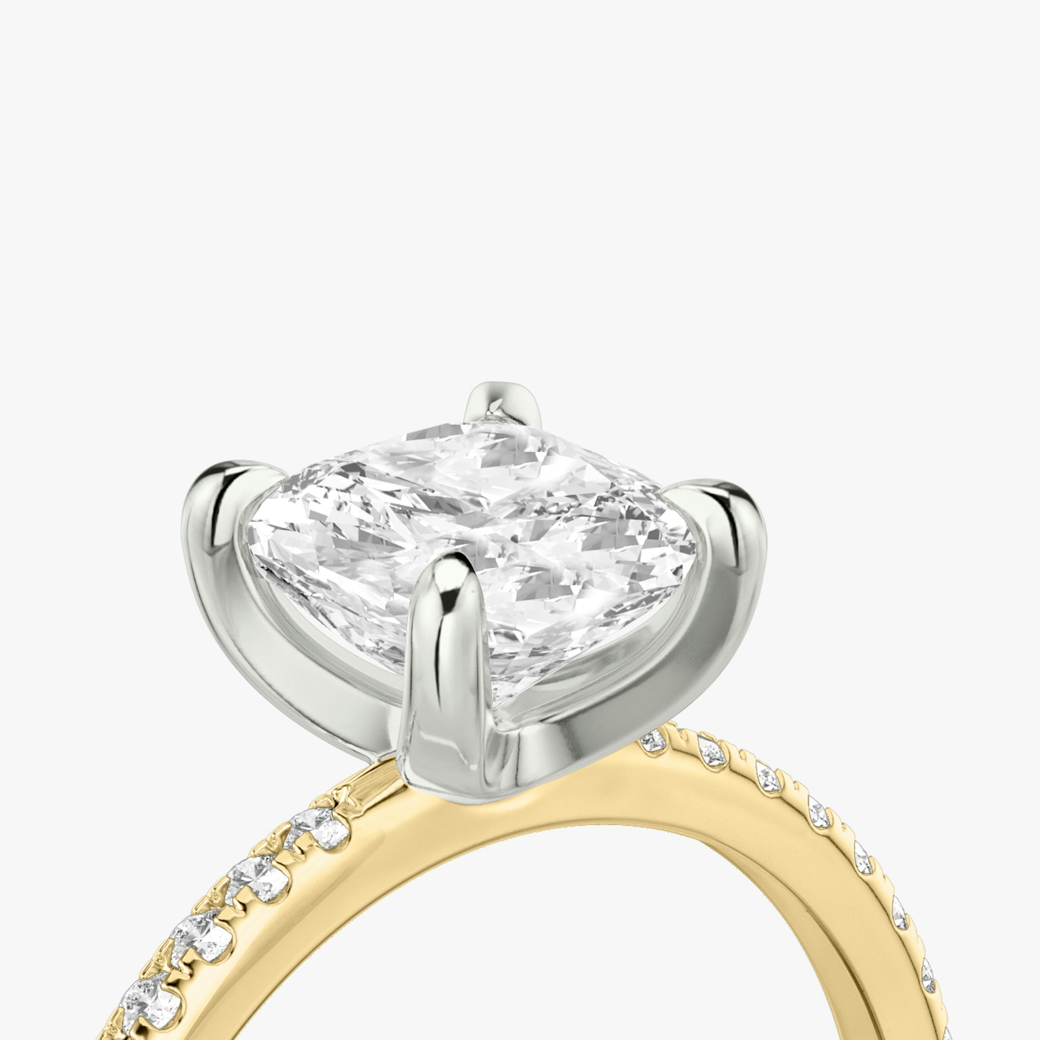 The Classic | Cushion | 18k | Yellow Gold and Platinum | bandAccent: Pavé | bandWidth: standard | diamondOrientation: vertical | caratWeight: other