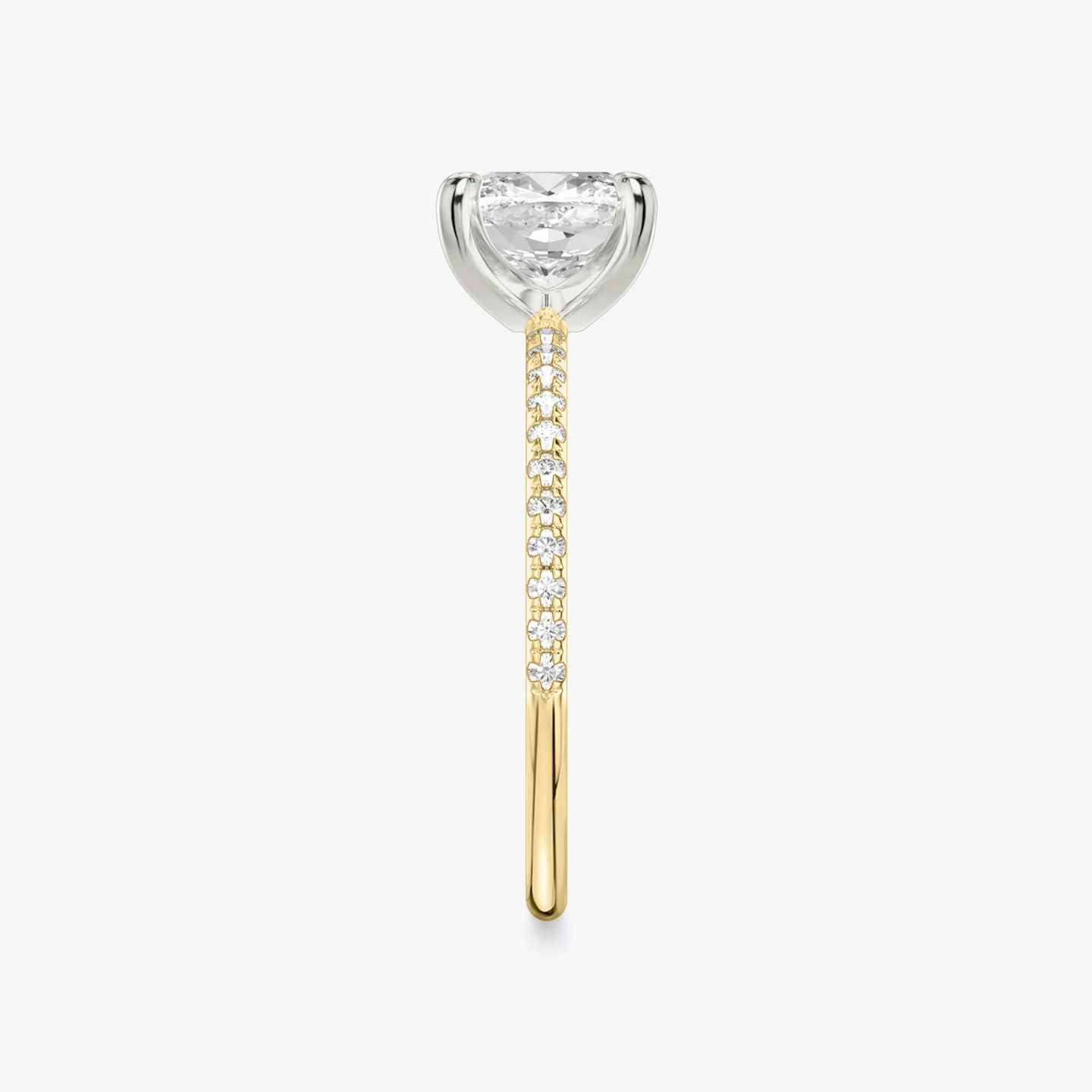 The Classic | Cushion | 18k | Yellow Gold and Platinum | bandAccent: Pavé | bandWidth: standard | diamondOrientation: vertical | caratWeight: other