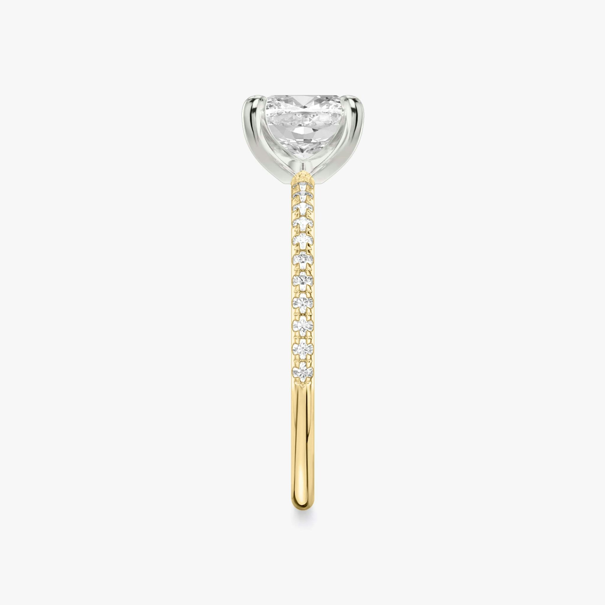 The Classic | Cushion | 18k | Yellow Gold and Platinum | bandAccent: Pavé | bandWidth: standard | diamondOrientation: vertical | caratWeight: other