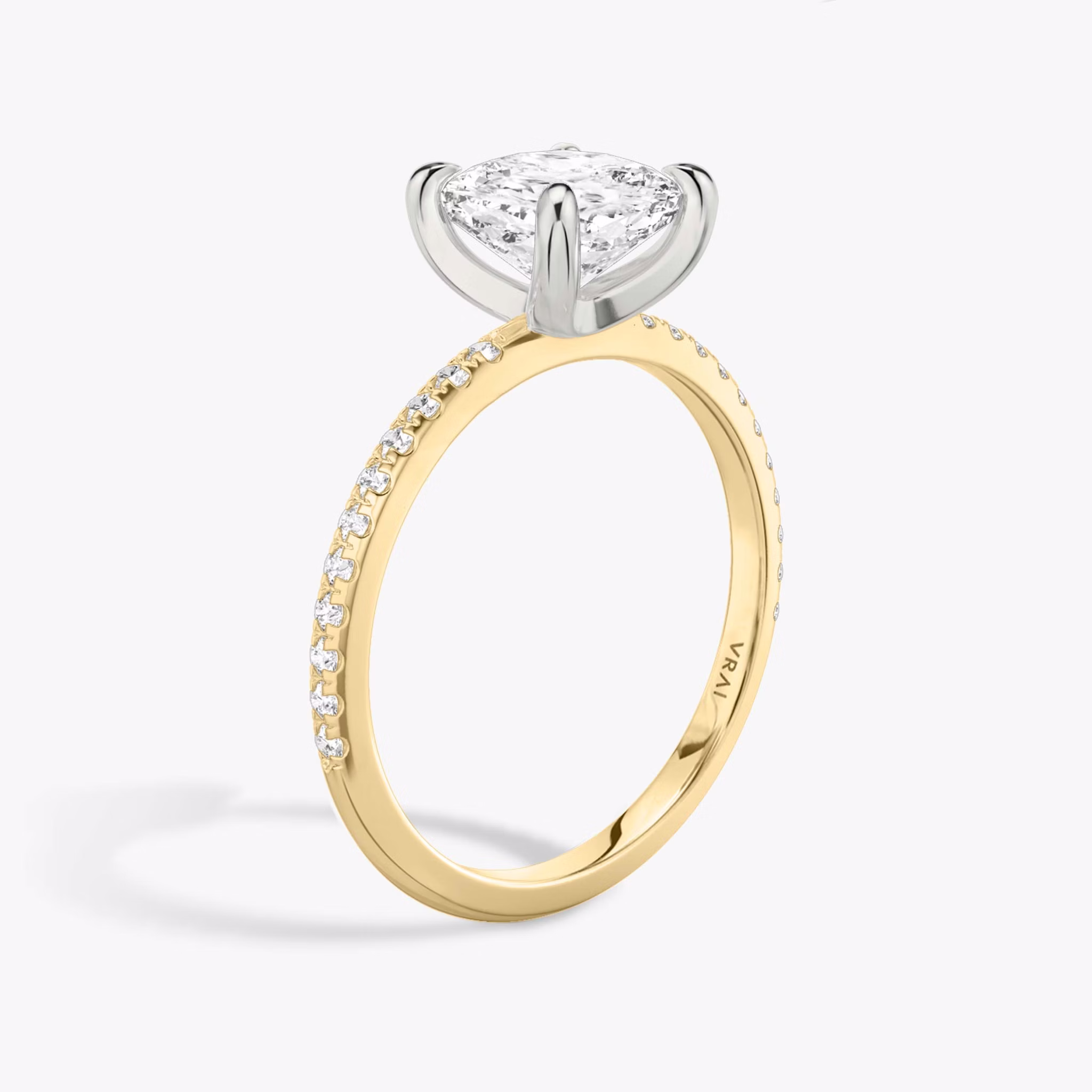 The Classic | Cushion | 18k | Yellow Gold and Platinum | bandAccent: Pavé | bandWidth: standard | diamondOrientation: vertical | caratWeight: other