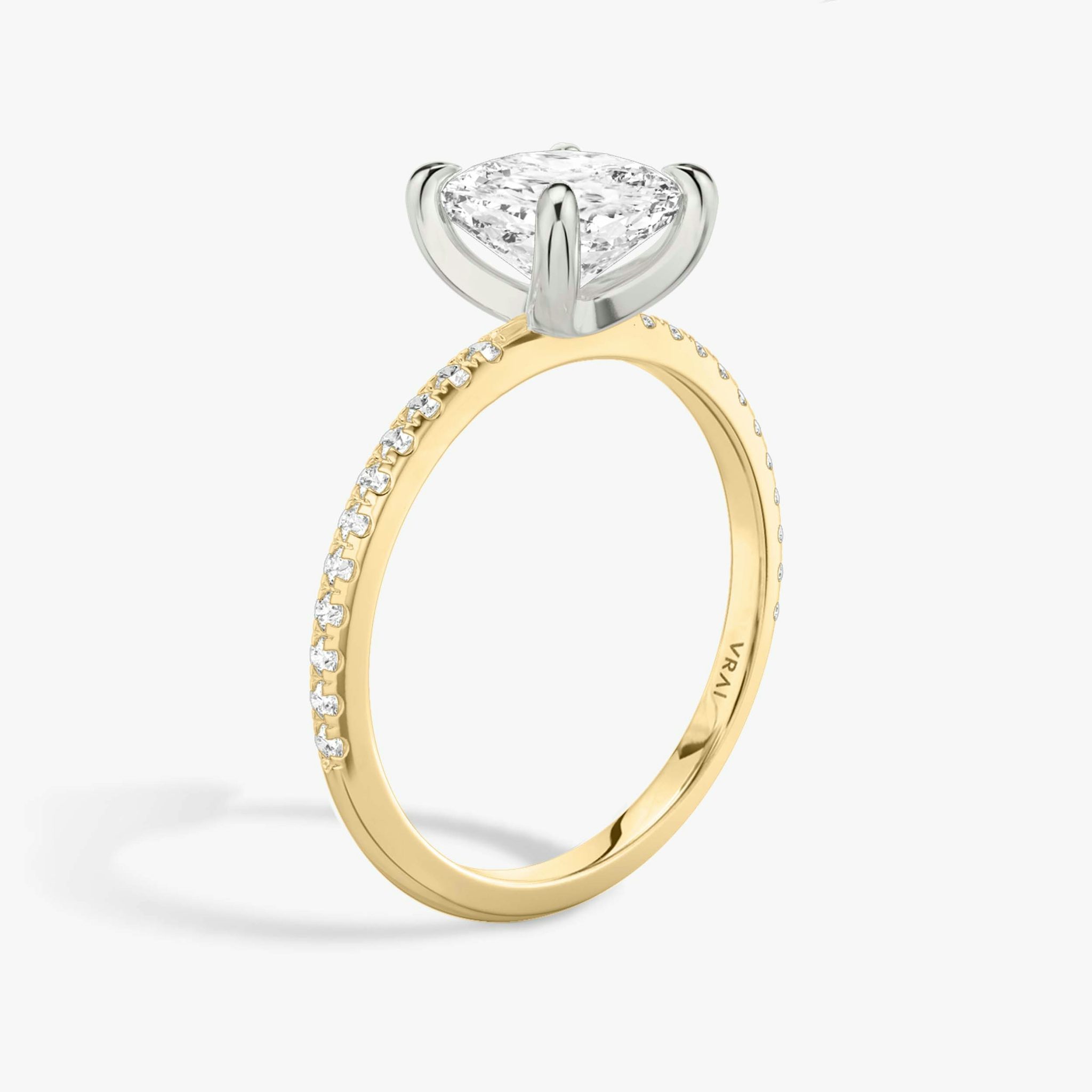 The Classic | Cushion | 18k | Yellow Gold and Platinum | bandAccent: Pavé | bandWidth: standard | diamondOrientation: vertical | caratWeight: other