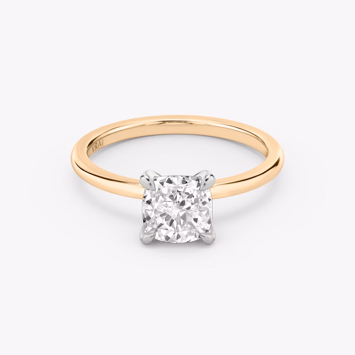 The Classic | Cushion | 14k | Rose Gold and Platinum | bandAccent: Plain | bandWidth: standard | diamondOrientation: vertical | caratWeight: other